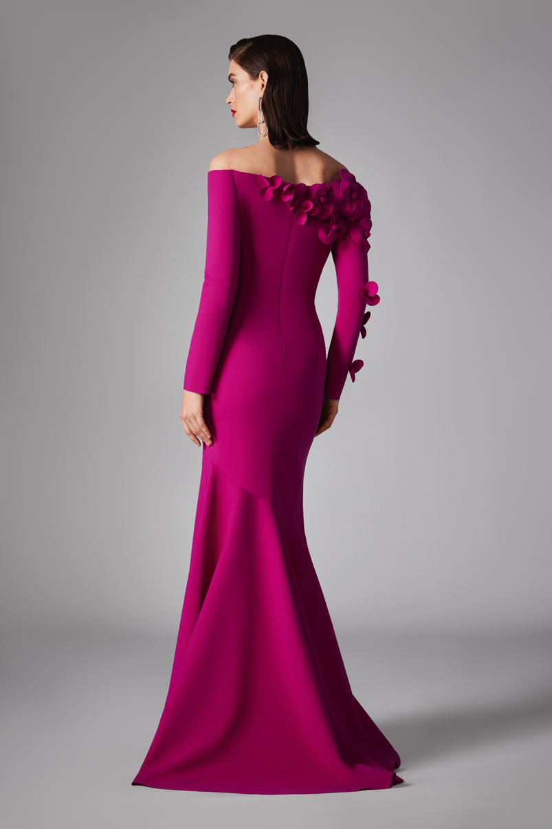 3D Flower Off-Shoulder Solid Maxi Dress 3D Flower Off-Shoulder Solid Maxi Dress