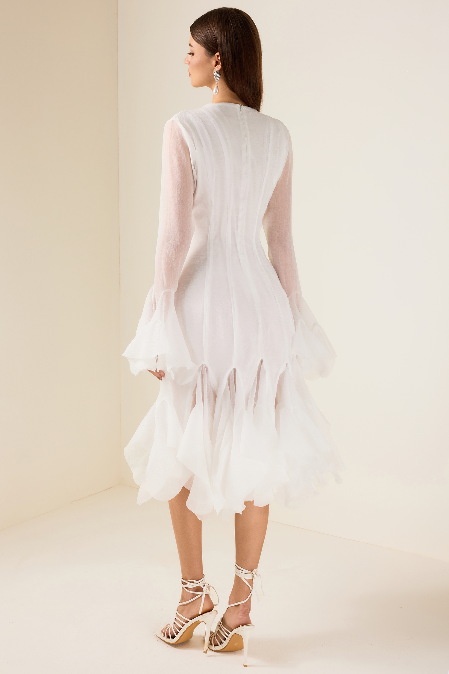 Solid Ruffle Bell Sleeve Midi Dress Solid Ruffle Bell Sleeve Midi Dress