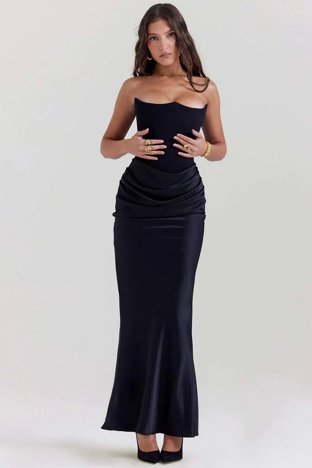 Corset Strapless Solid Midi Dress Corset Strapless Solid Midi Dress