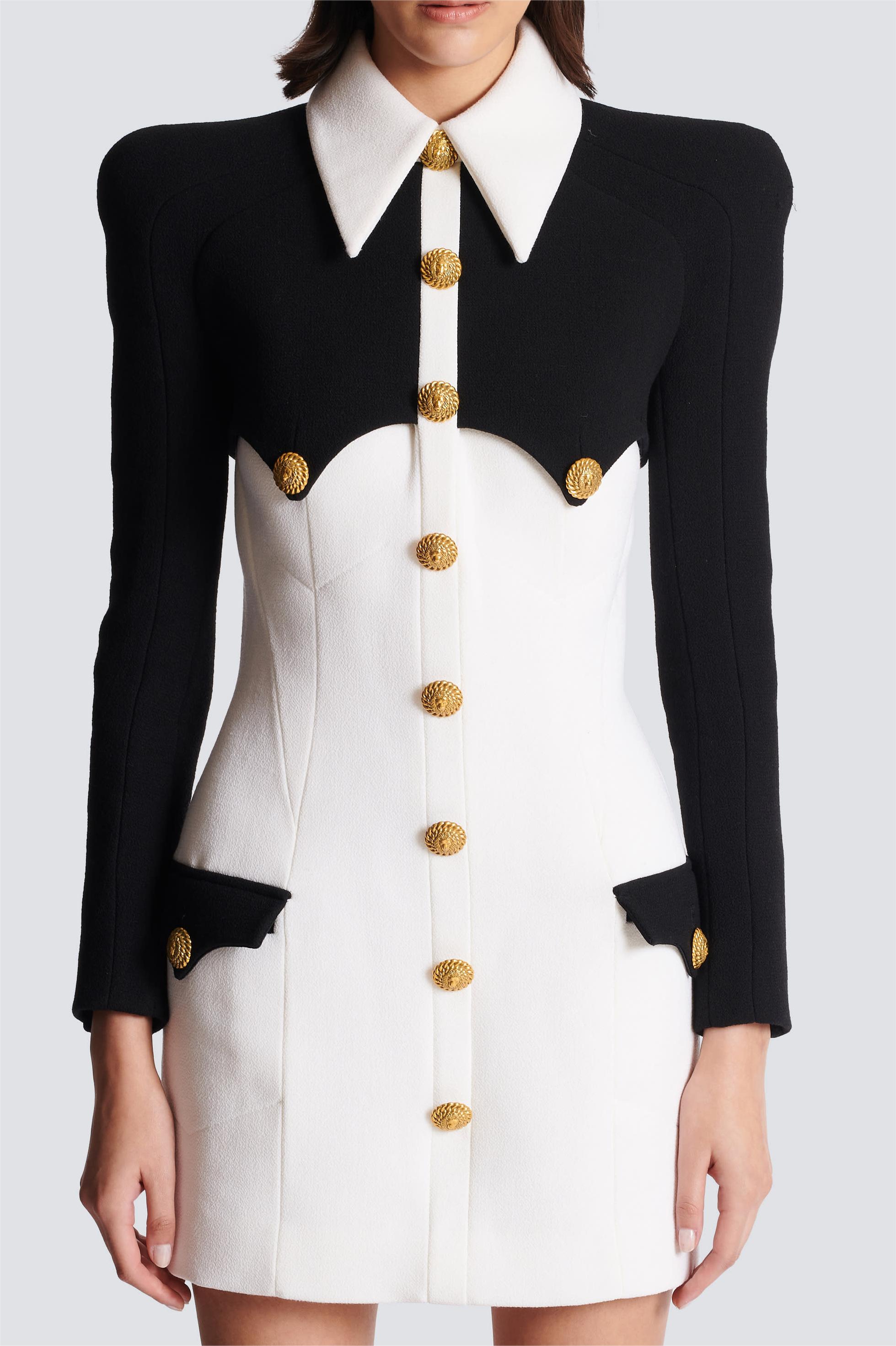 Contrast Color Metal Button Long Sleeve Mini Dress Contrast Color Metal Button Long Sleeve Mini Dress