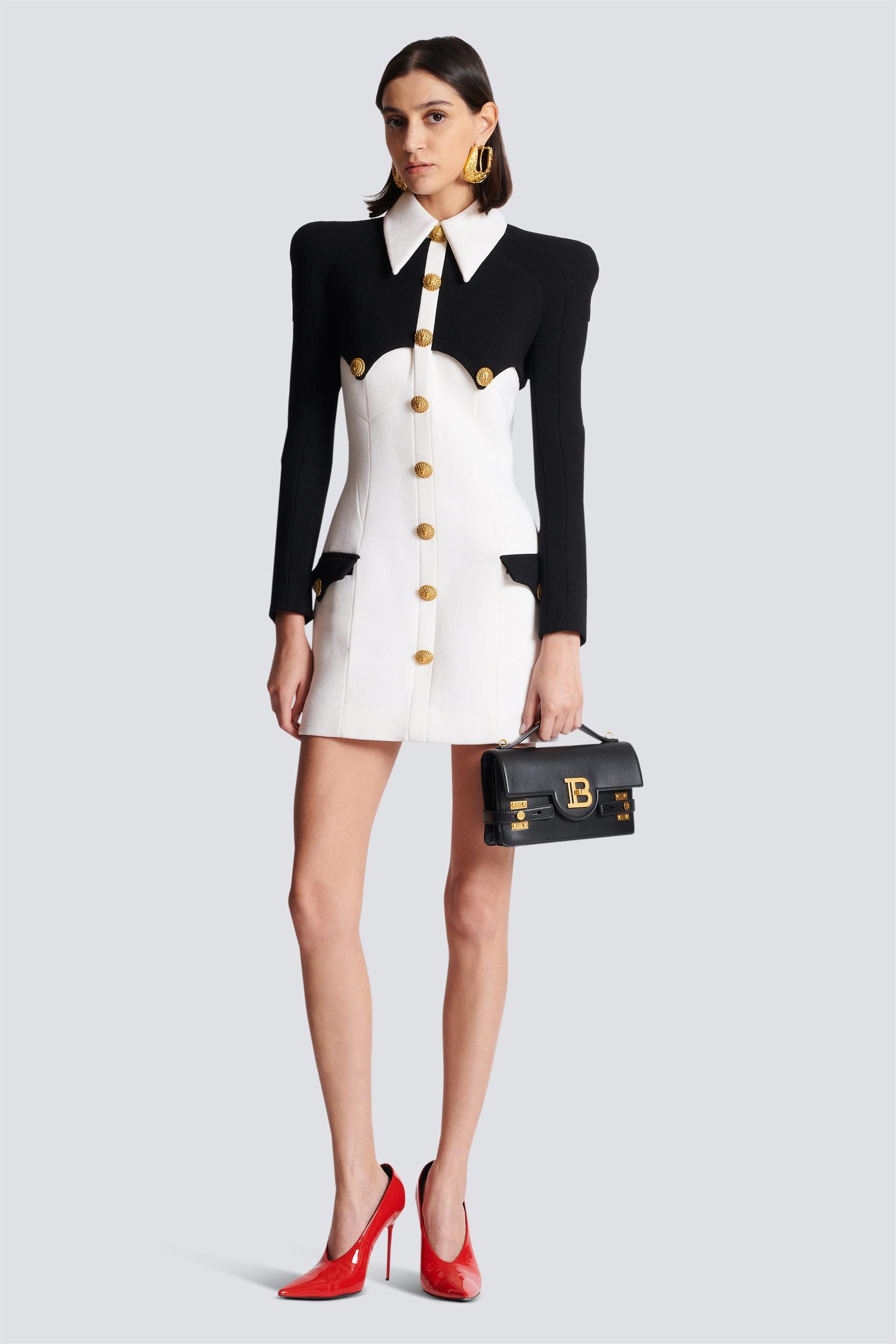 Contrast Color Metal Button Long Sleeve Mini Dress Contrast Color Metal Button Long Sleeve Mini Dress