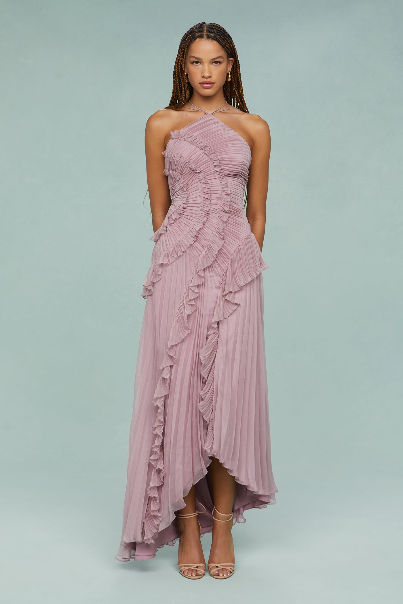 Pleated Frill Halter Neck Midi Dress Pleated Frill Halter Neck Midi Dress