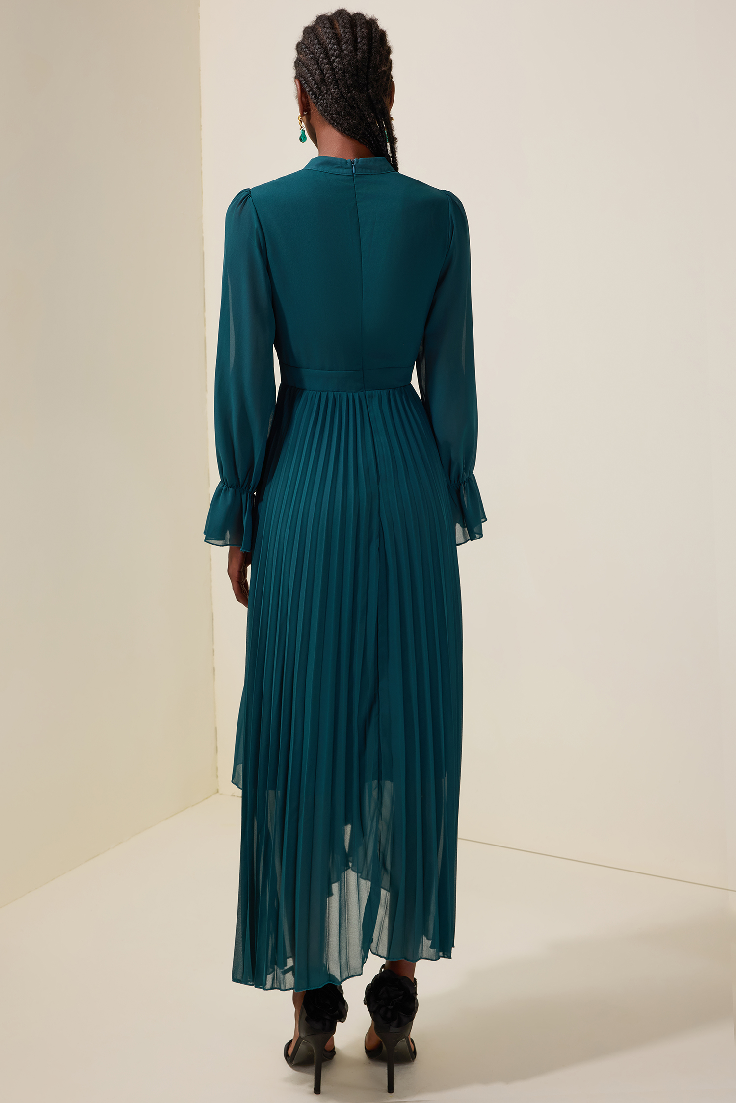 Chiffon Ruffle Pleated Midi Dress Chiffon Ruffle Pleated Midi Dress