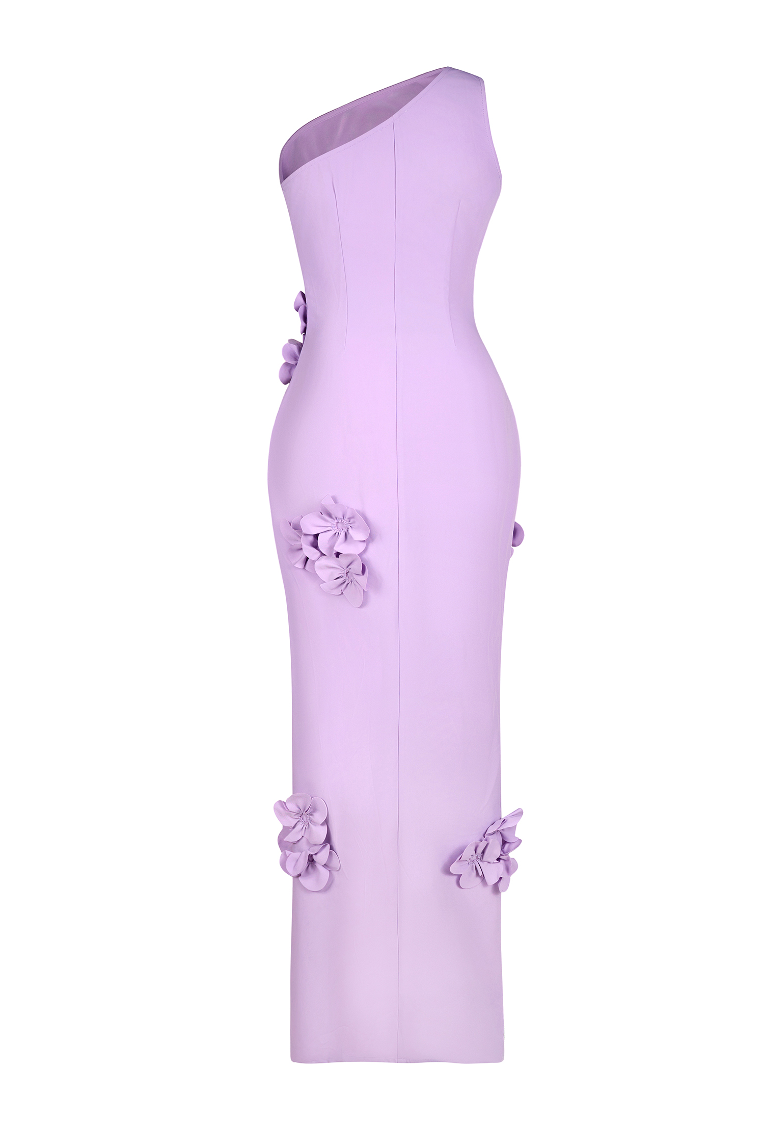 Solid 3D Flower Skew Collar Maxi Dress Solid 3D Flower Skew Collar Maxi Dress