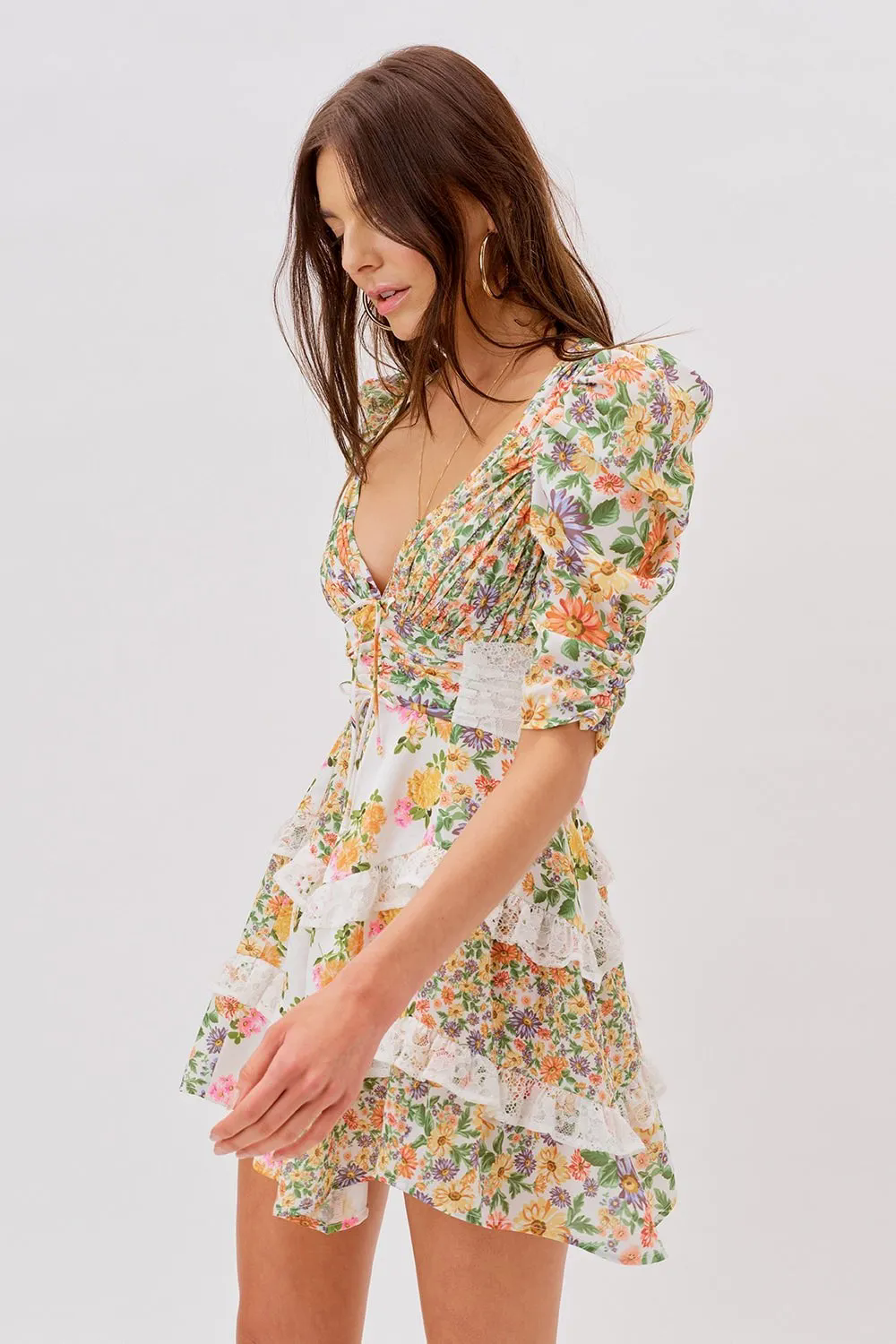 Floral Lace Puff Sleeve Mini Dress Floral Lace Puff Sleeve Mini Dress