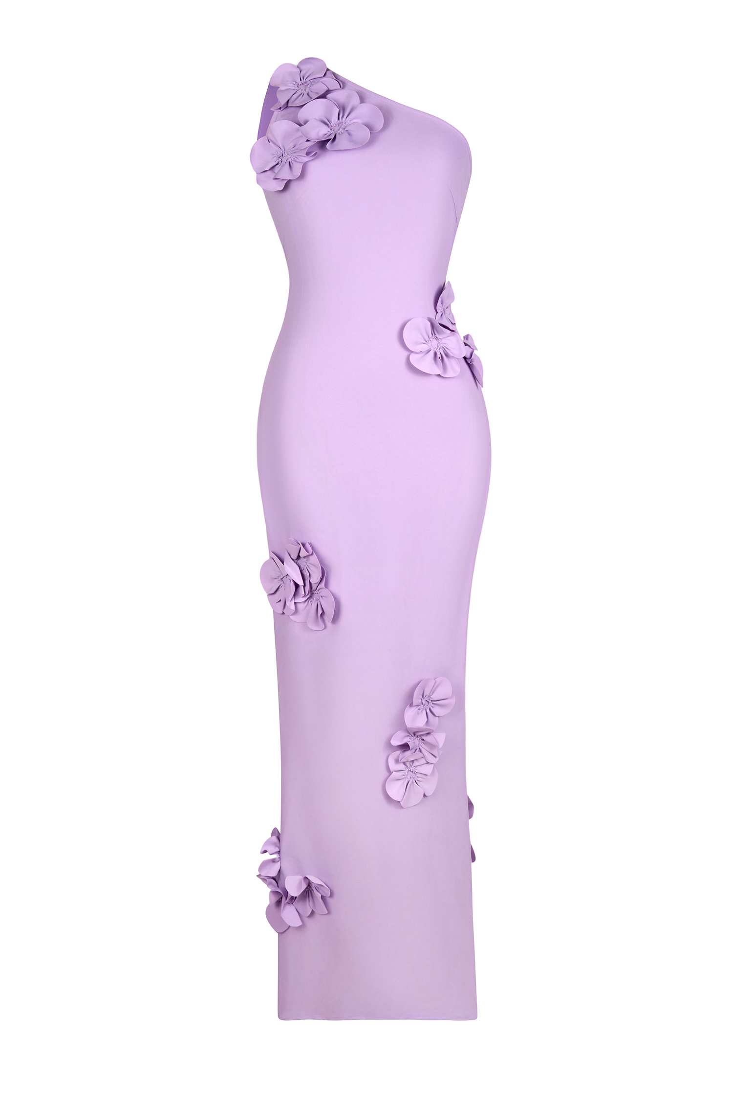 Solid 3D Flower Skew Collar Maxi Dress Solid 3D Flower Skew Collar Maxi Dress