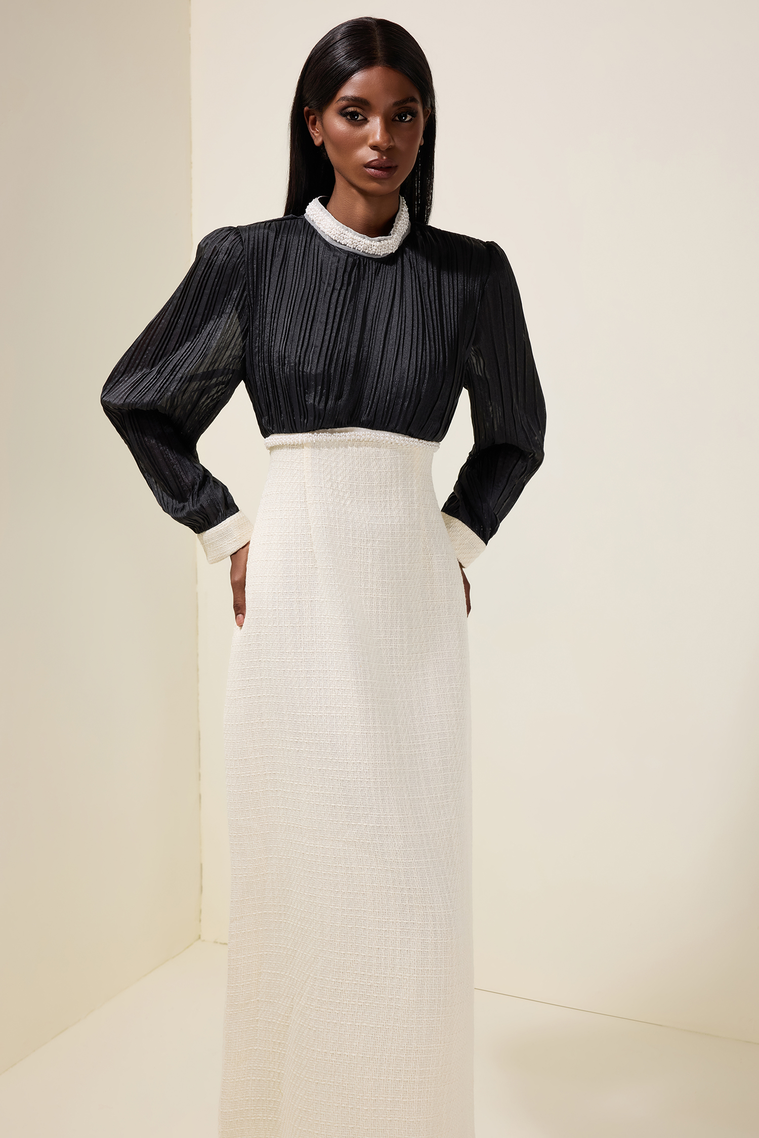Tweed Contrast Color Rhinestone Feather Midi Dress Tweed Contrast Color Rhinestone Feather Midi Dress