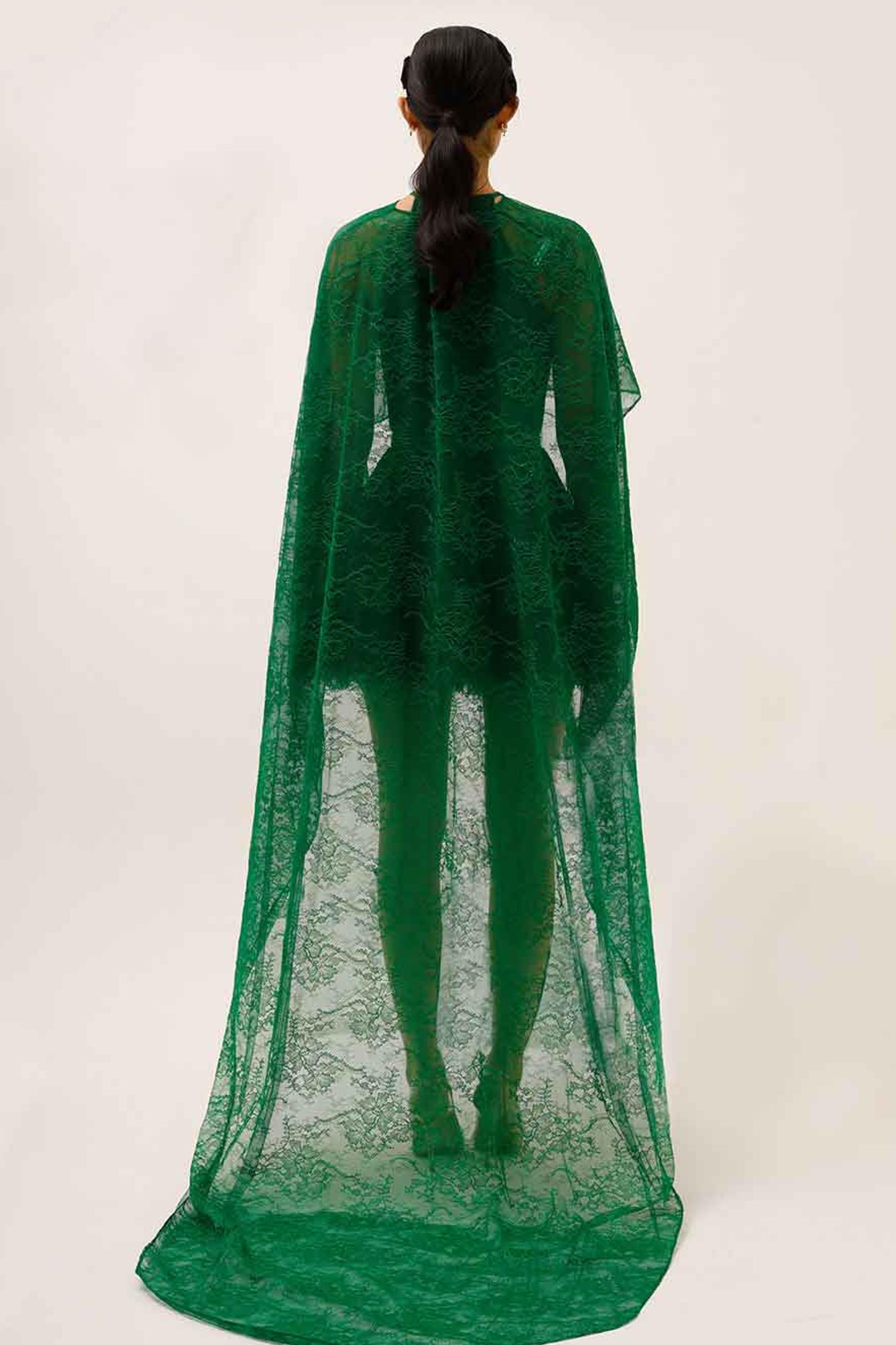 Lace Cape Sleeve Top & High Waist Maxi Skirt Set