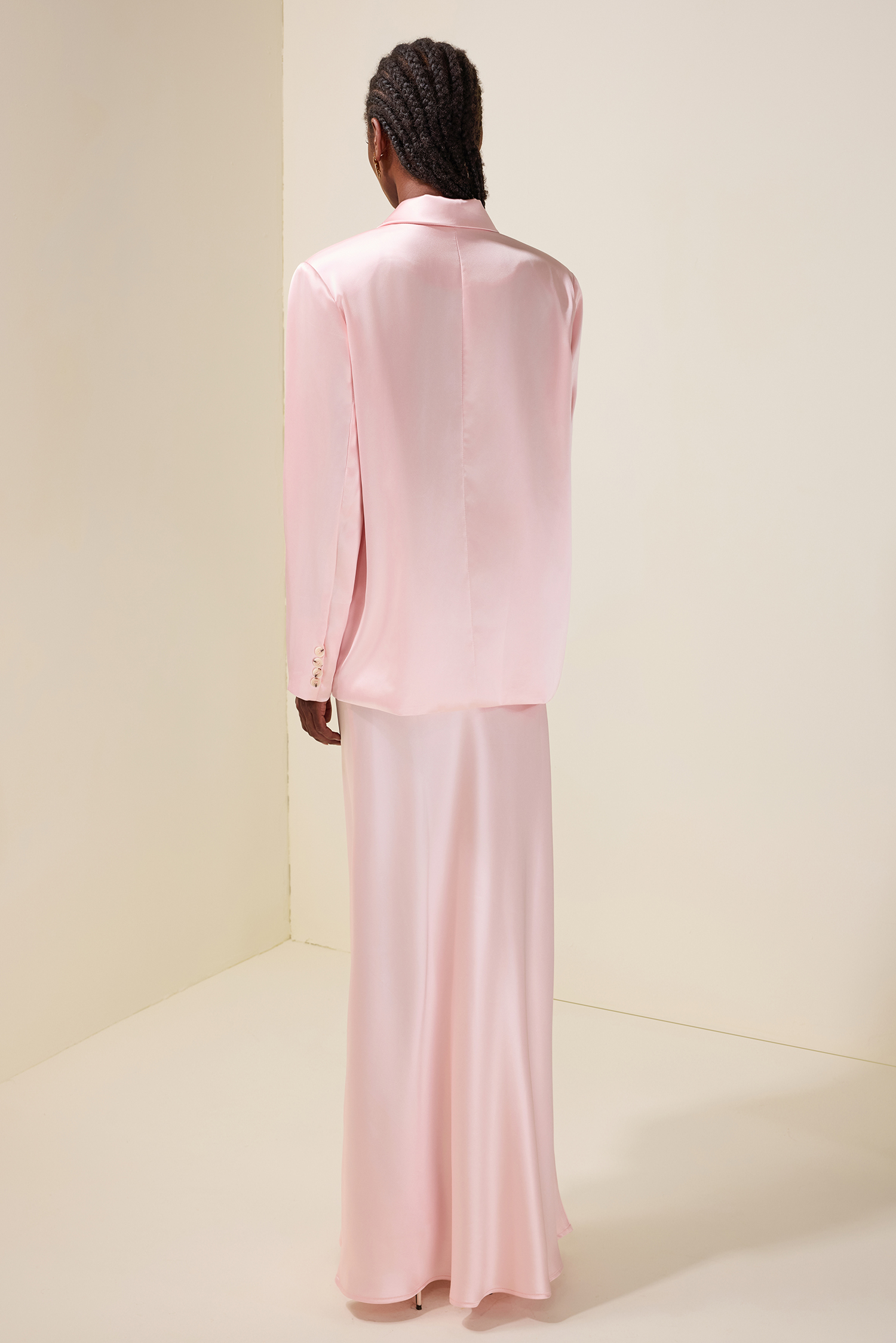 Solid Tailored Collar Blazer & High Waist Maxi Skirt Set