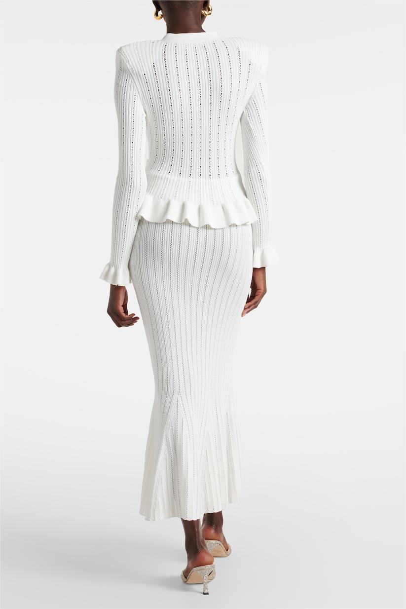 Solid Metal Button Top & High Waist Knit Midi Skirt Set Solid Metal Button Top & High Waist Knit Midi Skirt Set