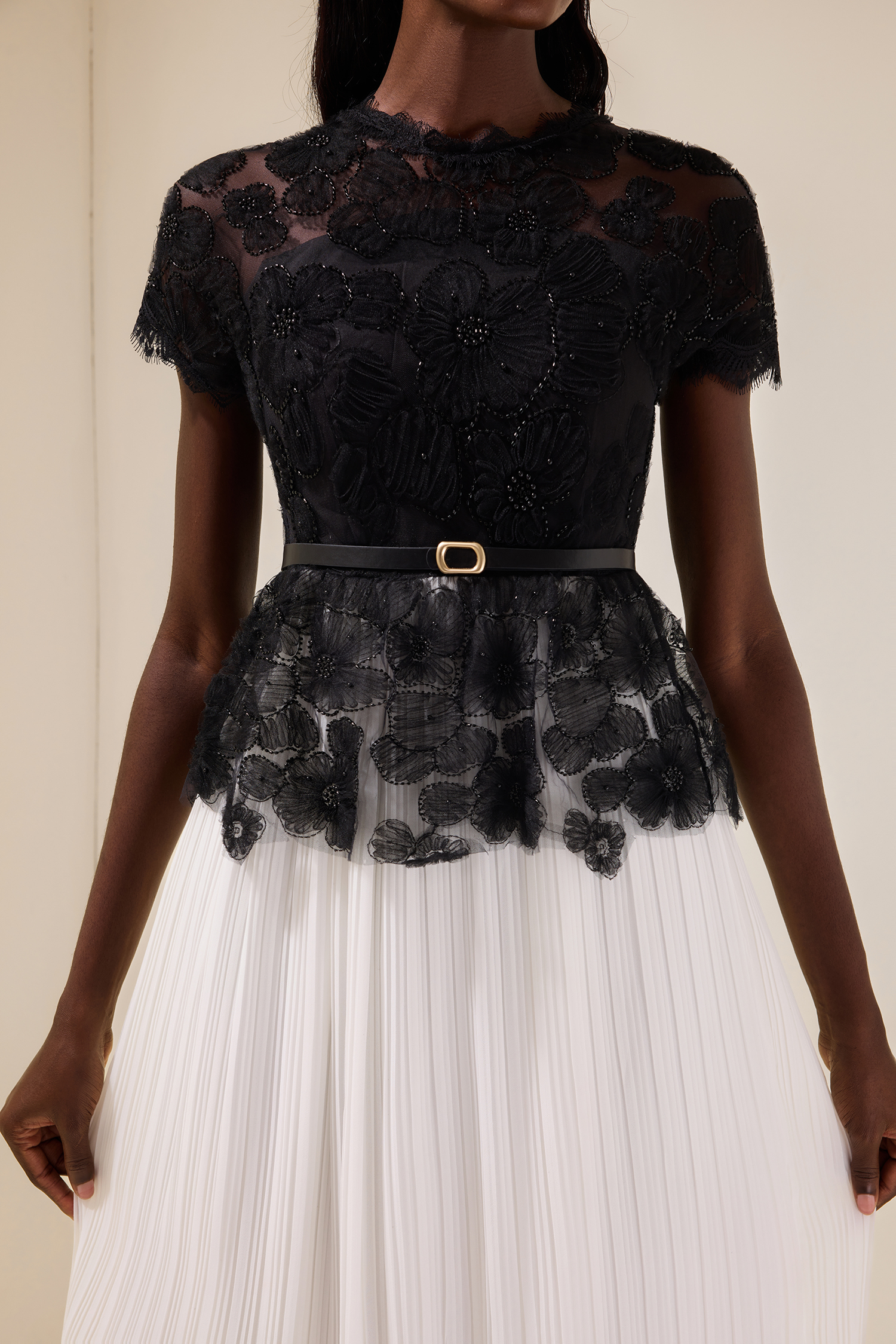 Lace Splicing Pleated Midi Dress With Belt Lace Splicing Pleated Midi Dress With Belt