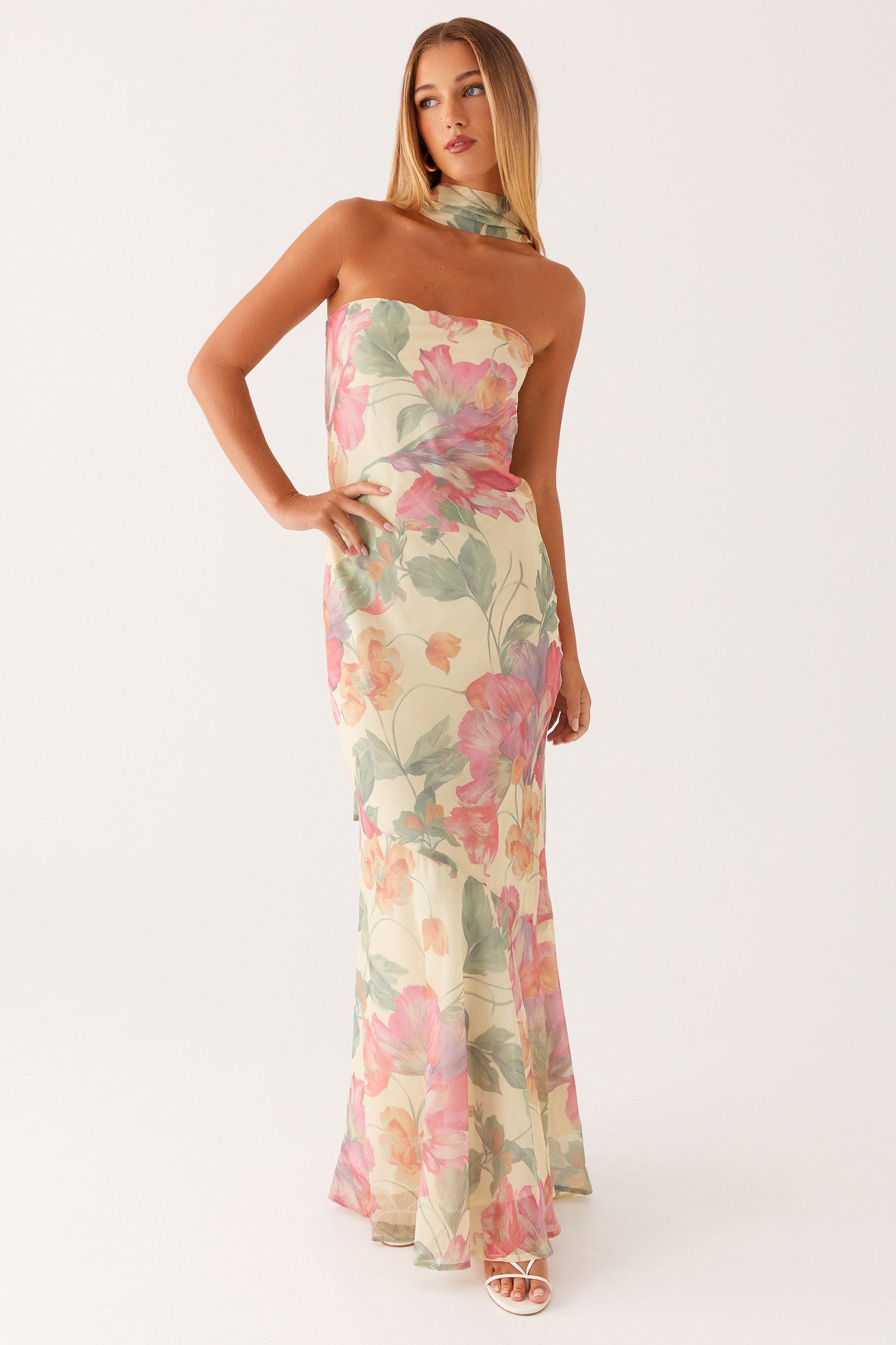 Floral Chiffon Strapless Maxi Dress Floral Chiffon Strapless Maxi Dress
