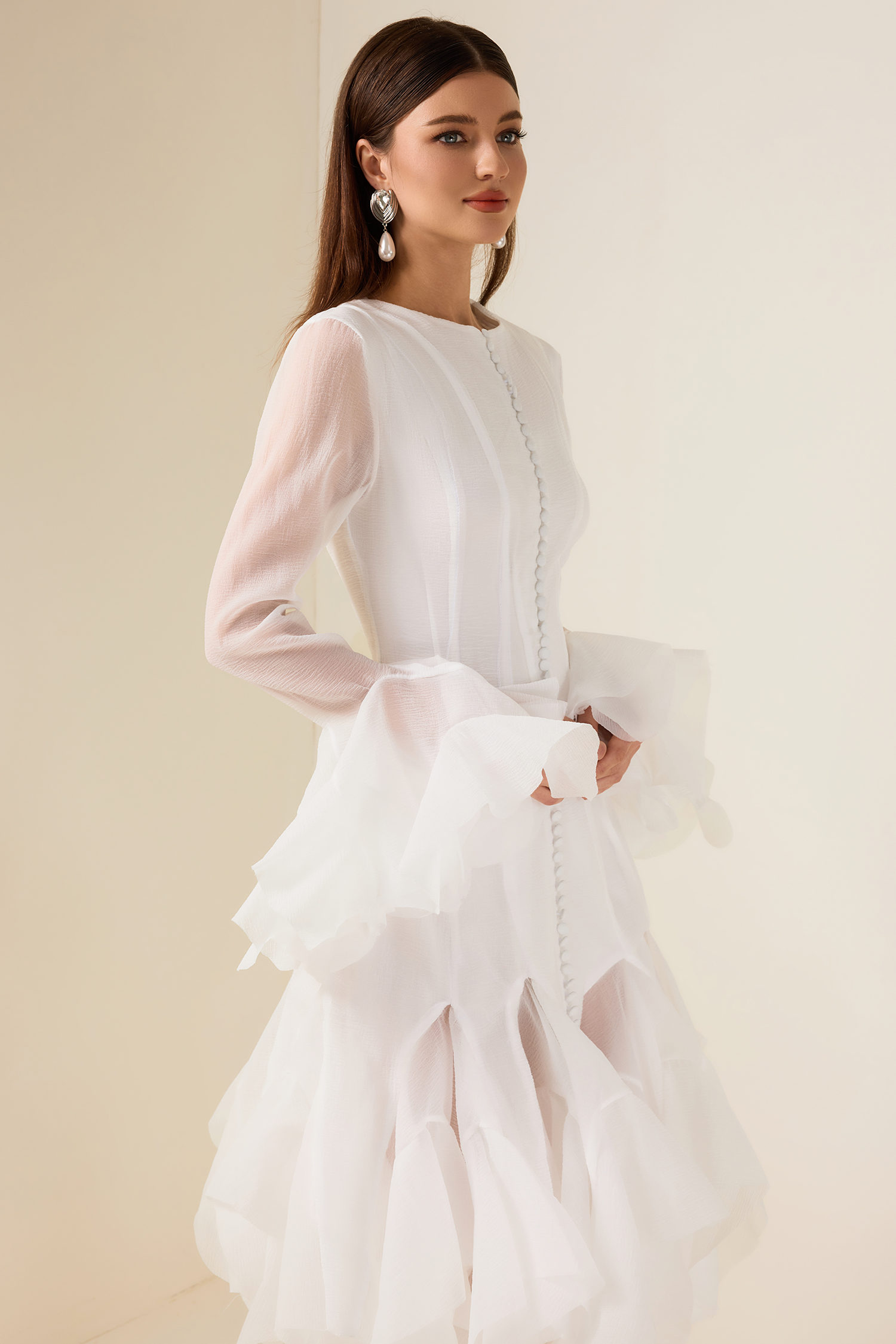 Solid Ruffle Bell Sleeve Midi Dress Solid Ruffle Bell Sleeve Midi Dress