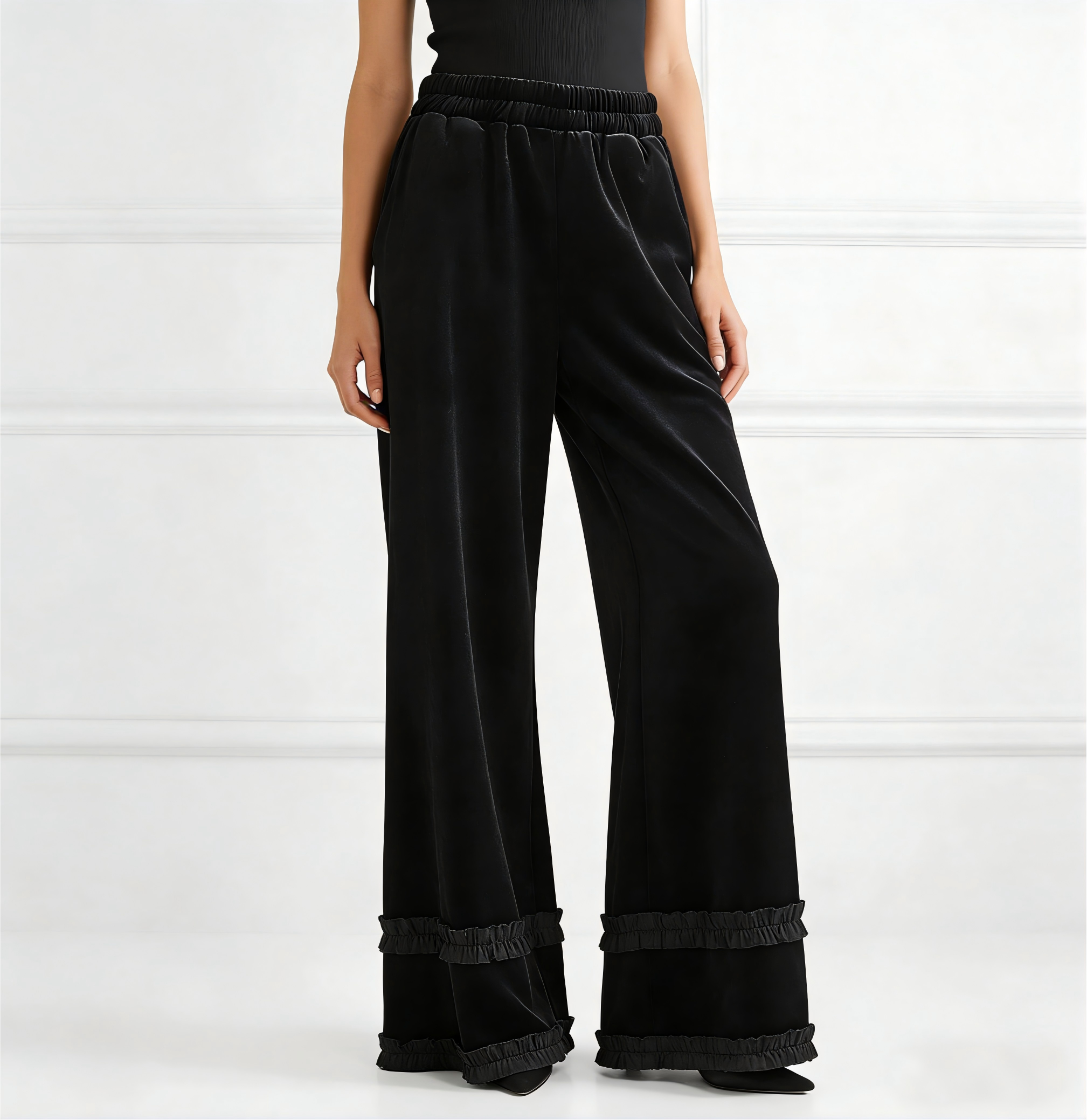 Autumn and winter velvet high waisted loose and slimming versatile casual gold velvet wide leg pants