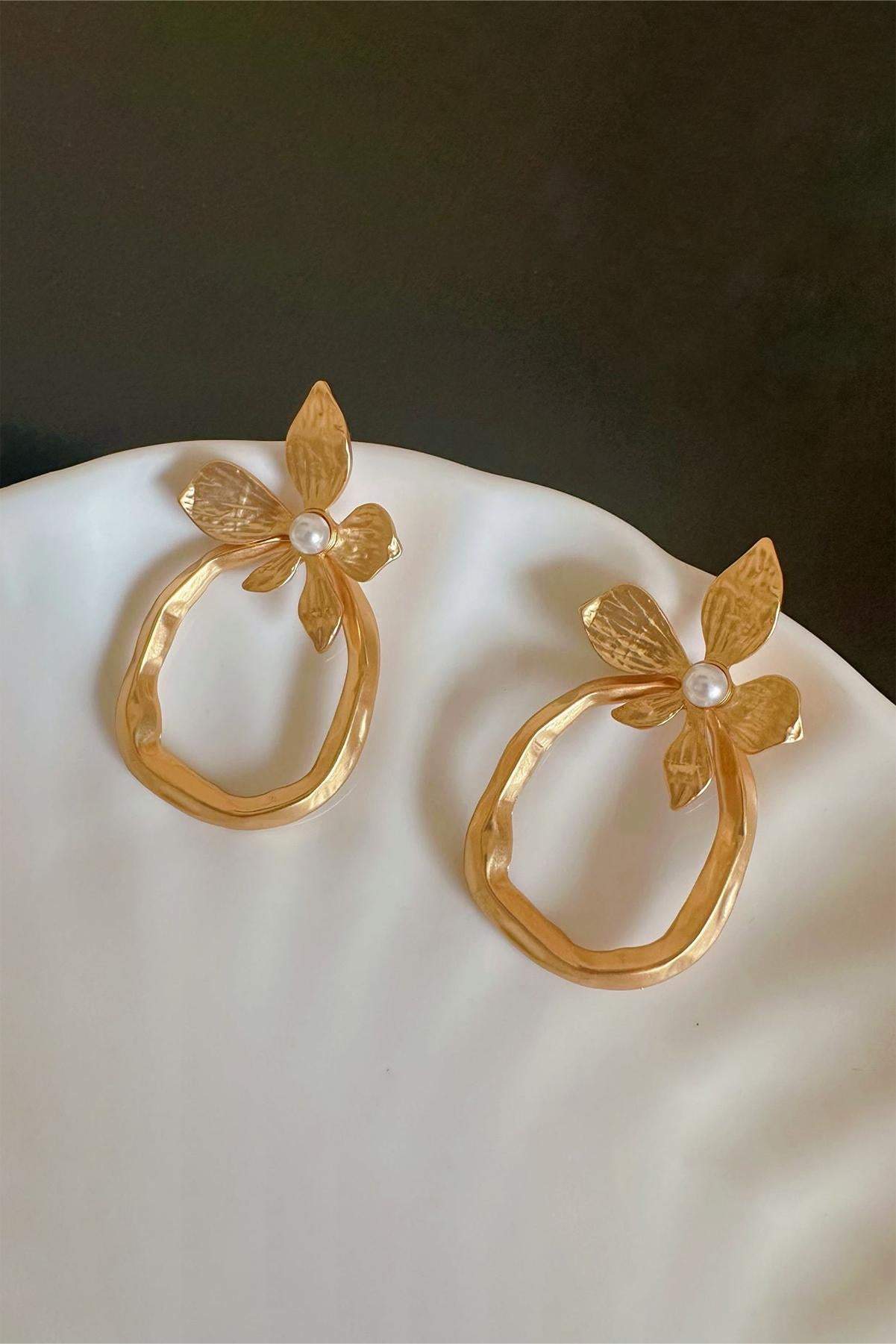 Flower Pearl Geometric Irregular Earrings Flower Pearl Geometric Irregular Earrings
