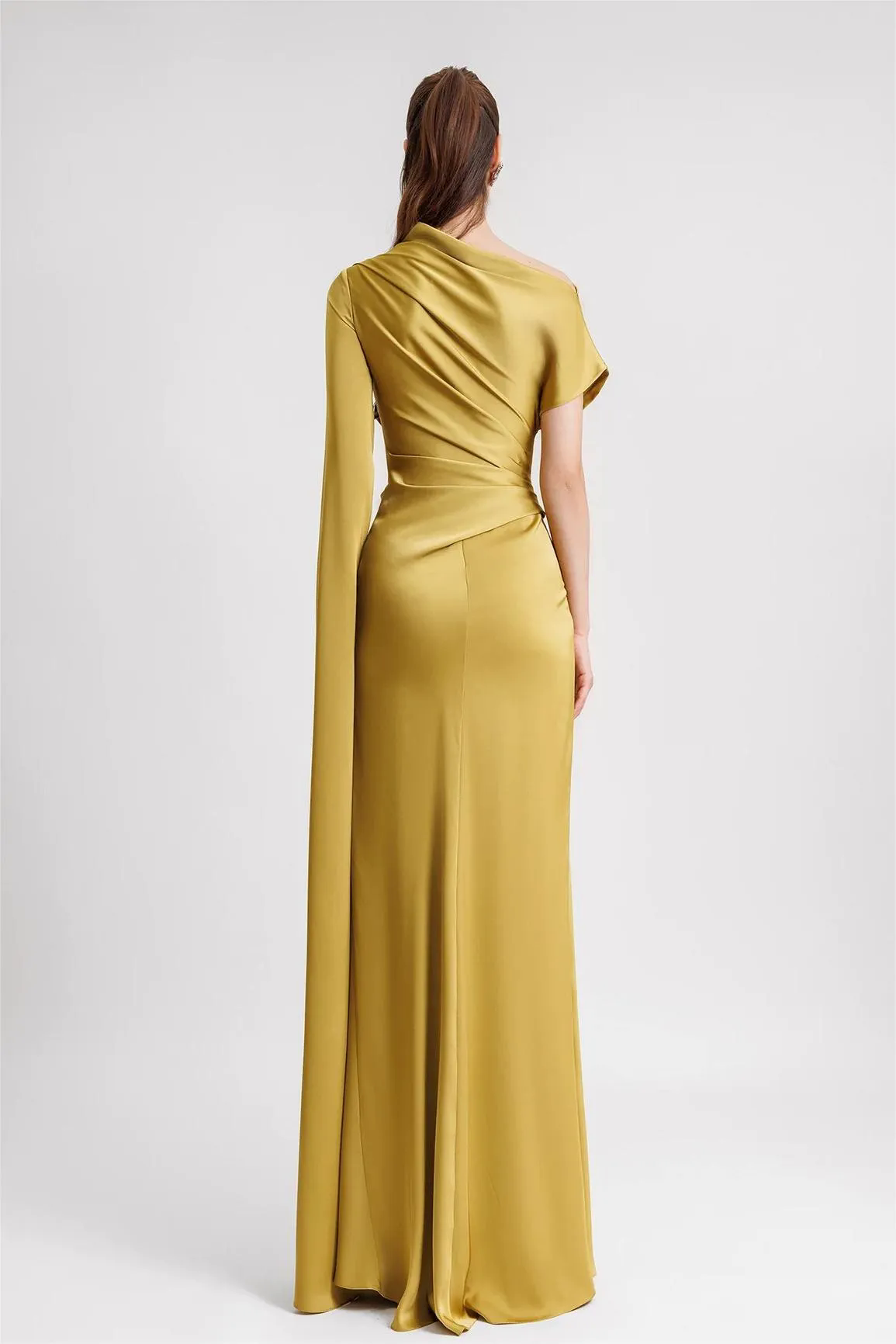 Satin Asymmetrical Neckline Draped Maxi Dress Satin Asymmetrical Neckline Draped Maxi Dress