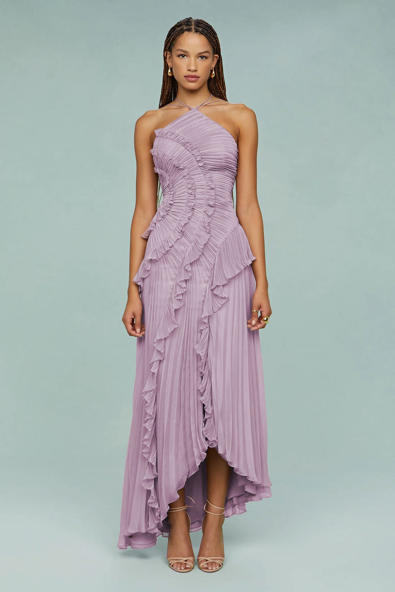 Pleated Frill Halter Neck Midi Dress Pleated Frill Halter Neck Midi Dress