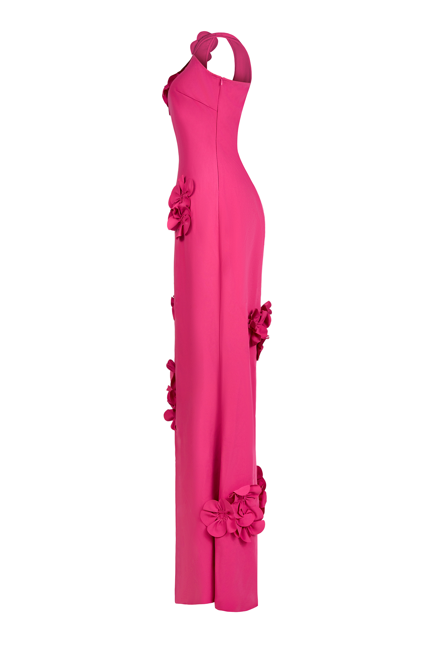 Solid 3D Flower Skew Collar Maxi Dress Solid 3D Flower Skew Collar Maxi Dress