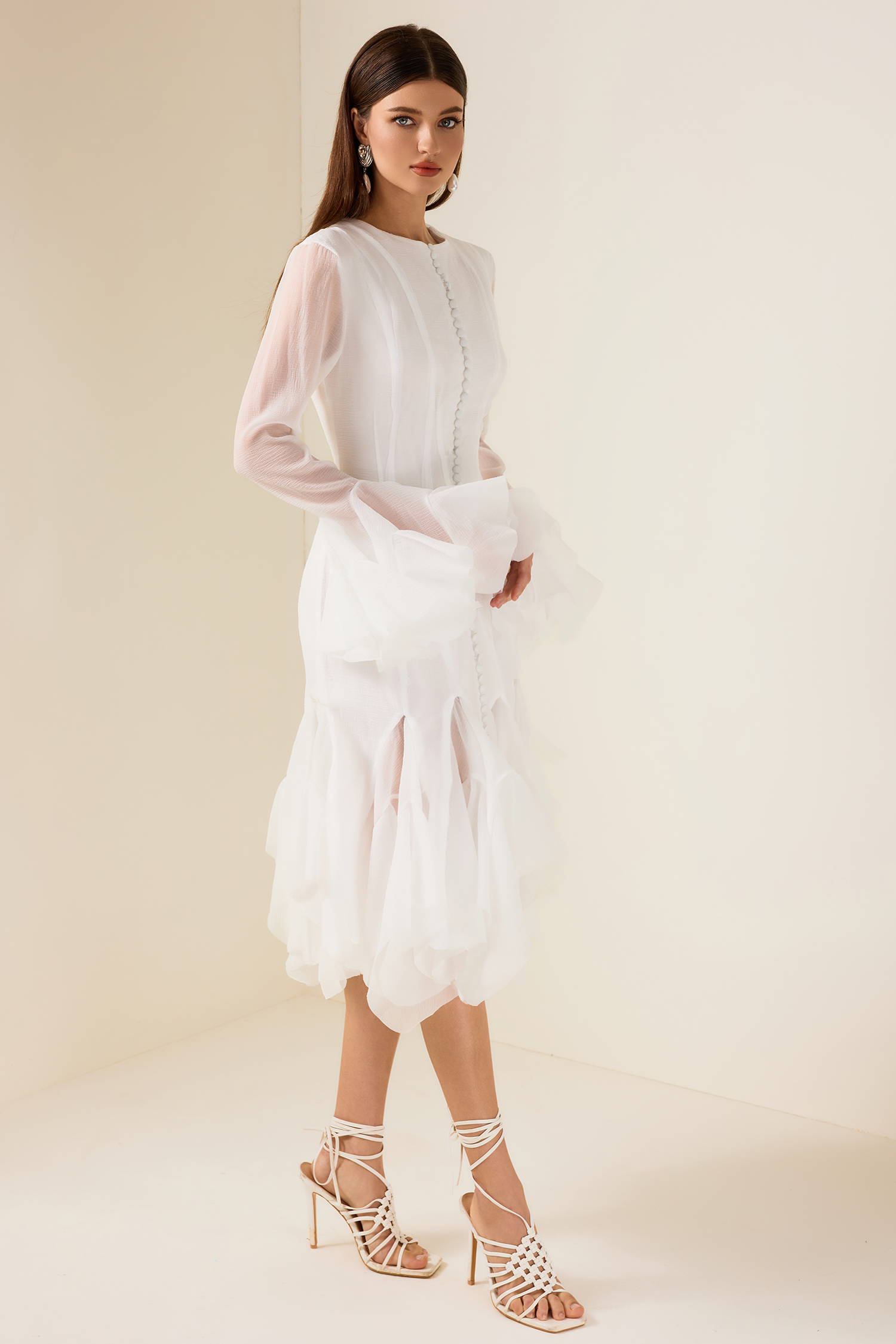 Solid Ruffle Bell Sleeve Midi Dress Solid Ruffle Bell Sleeve Midi Dress