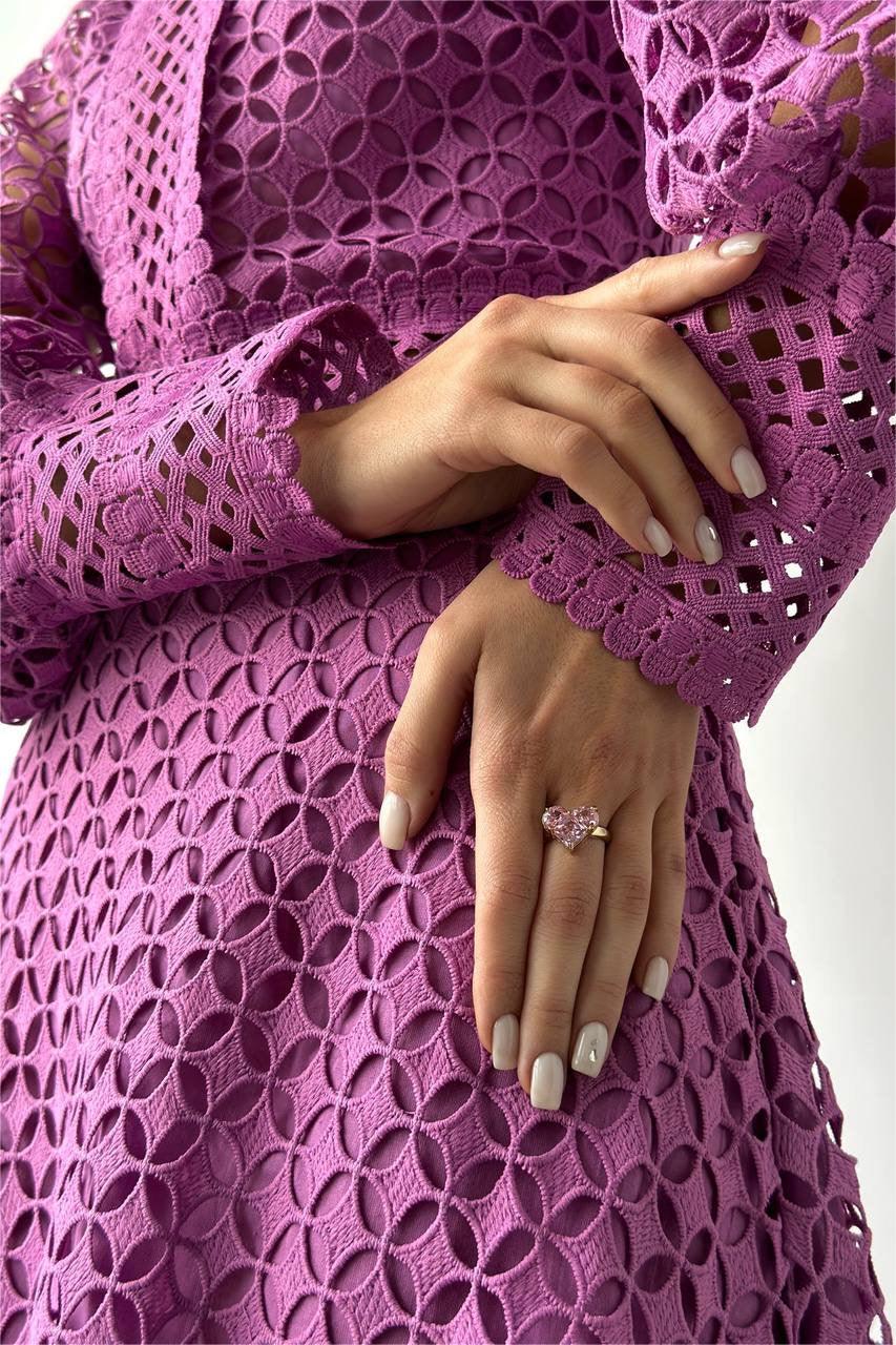 Solid Lace Lantern Sleeve Midi Dress Solid Lace Lantern Sleeve Midi Dress