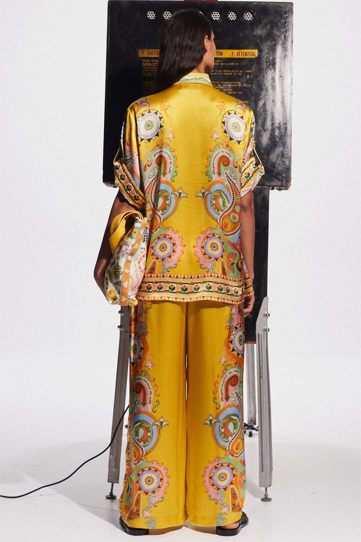 Paisley Print Satin Bottom Top & Mid Waist Pants Set Paisley Print Satin Bottom Top & Mid Waist Pants Set