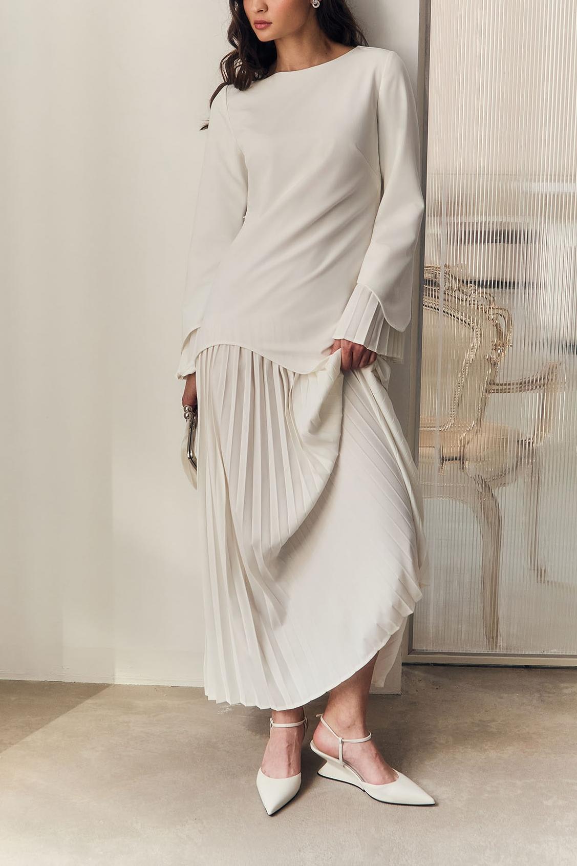 Pleated Bell Sleeve Top & High Waist Midi Skirt Set