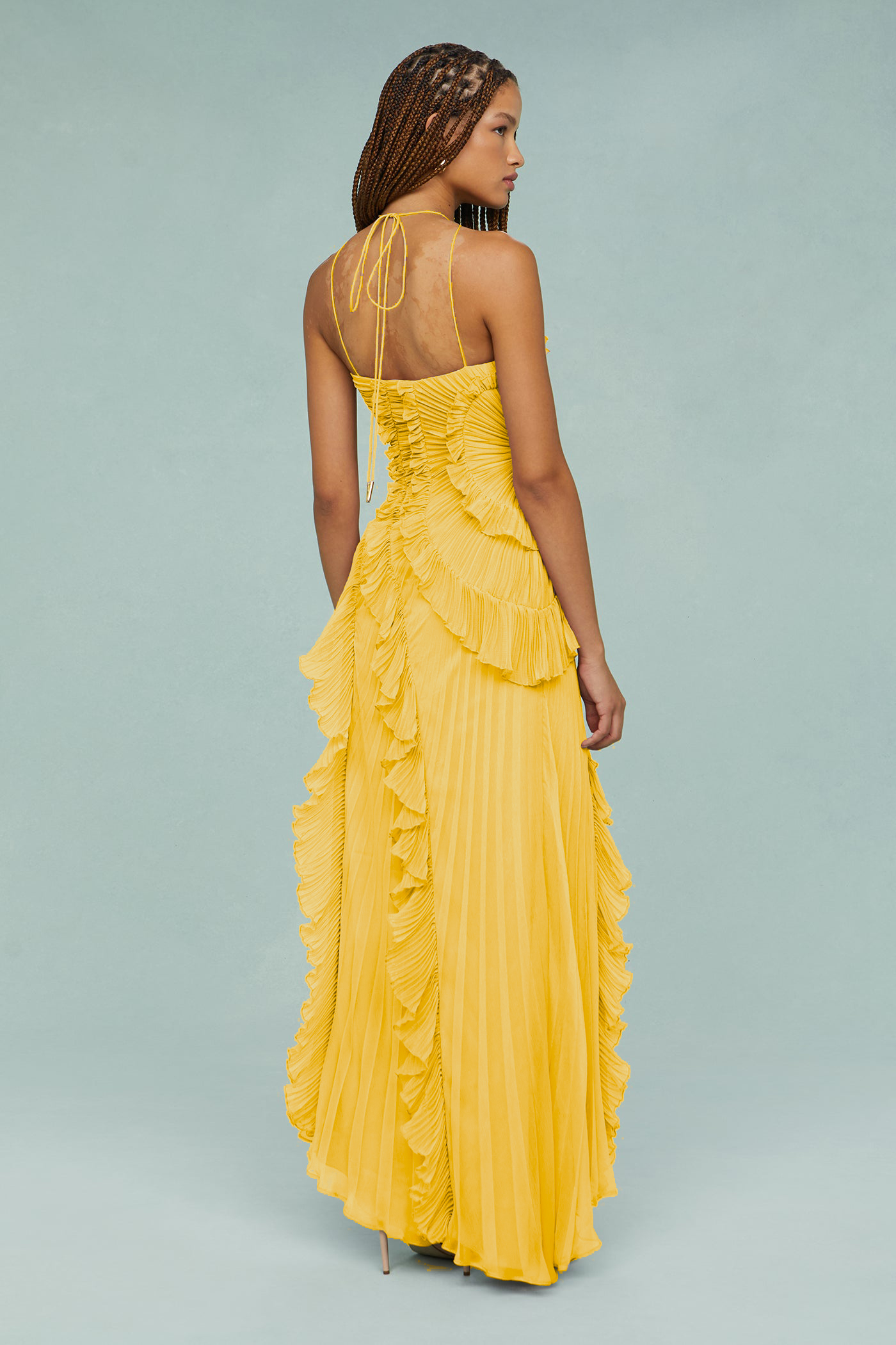 Pleated Frill Halter Neck Midi Dress Pleated Frill Halter Neck Midi Dress