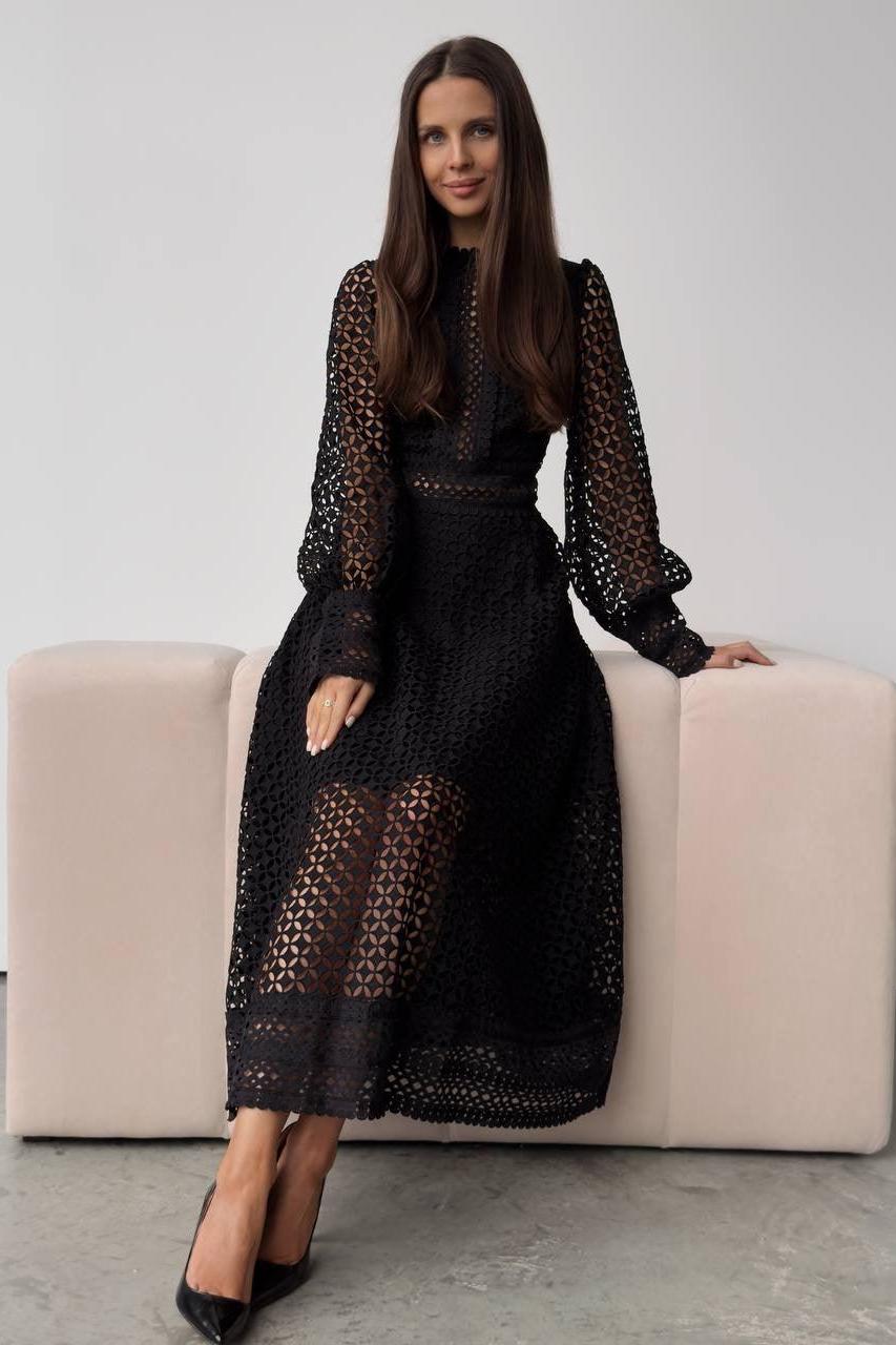 Solid Lace Lantern Sleeve Midi Dress Solid Lace Lantern Sleeve Midi Dress