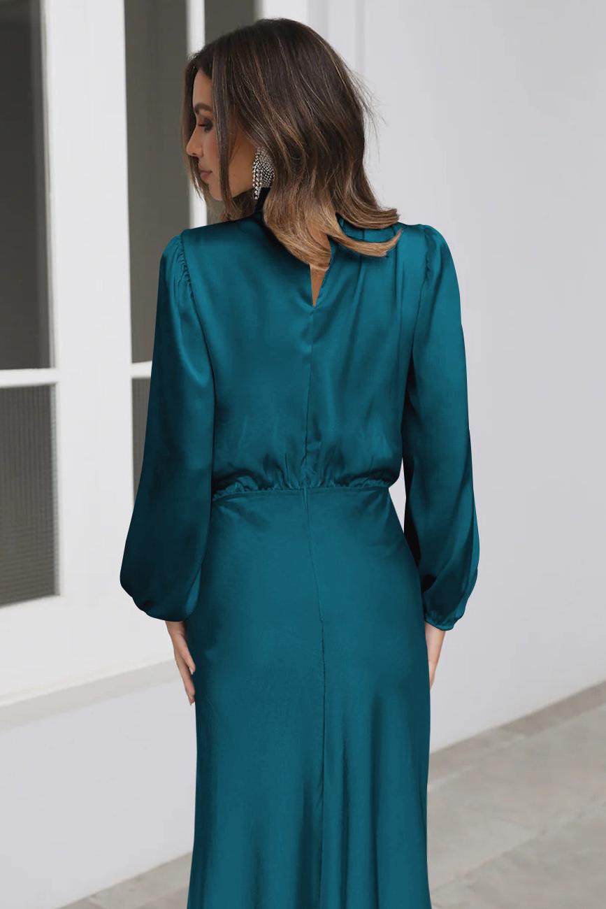 Satin High Neck Long Sleeve Midi Dress Satin High Neck Long Sleeve Midi Dress