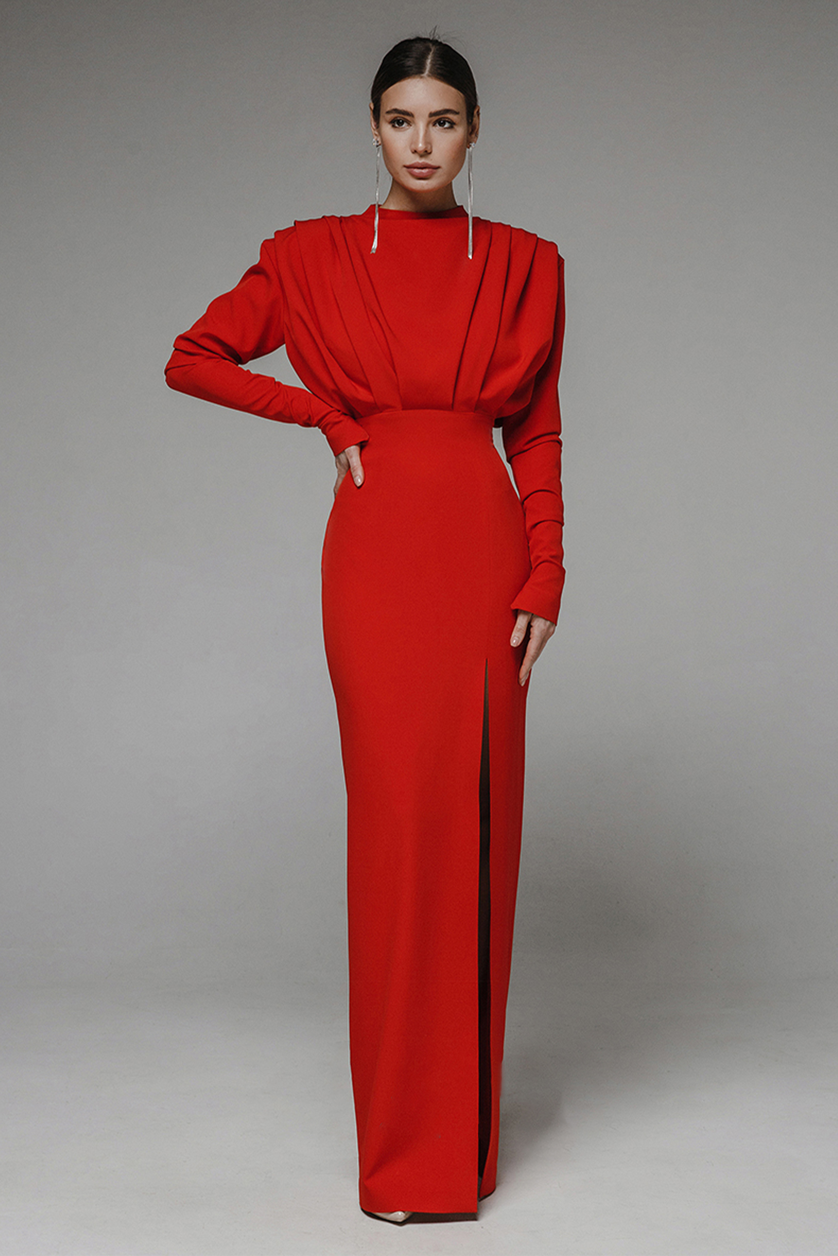 Solid High Split Long Sleeve Midi Dress Solid High Split Long Sleeve Midi Dress