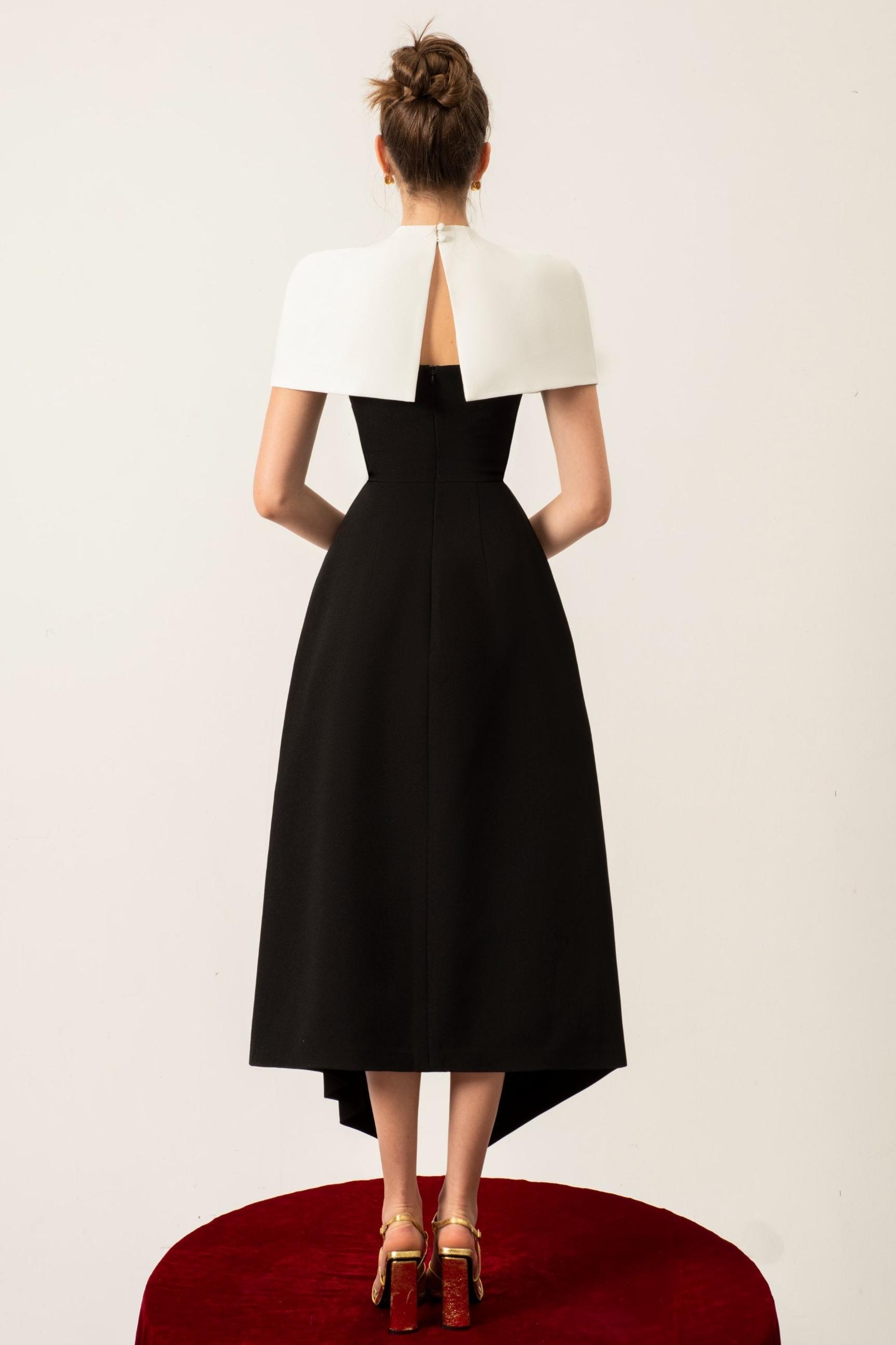 Contrast Color Cape Slip Midi Dress Contrast Color Cape Slip Midi Dress