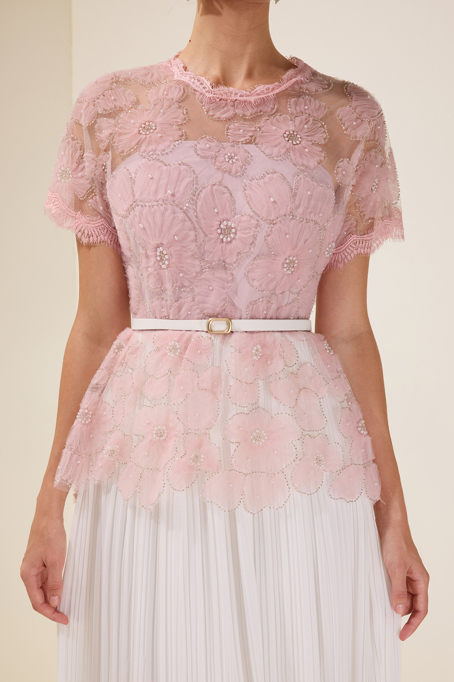 Lace Splicing Pleated Midi Dress With Belt Lace Splicing Pleated Midi Dress With Belt
