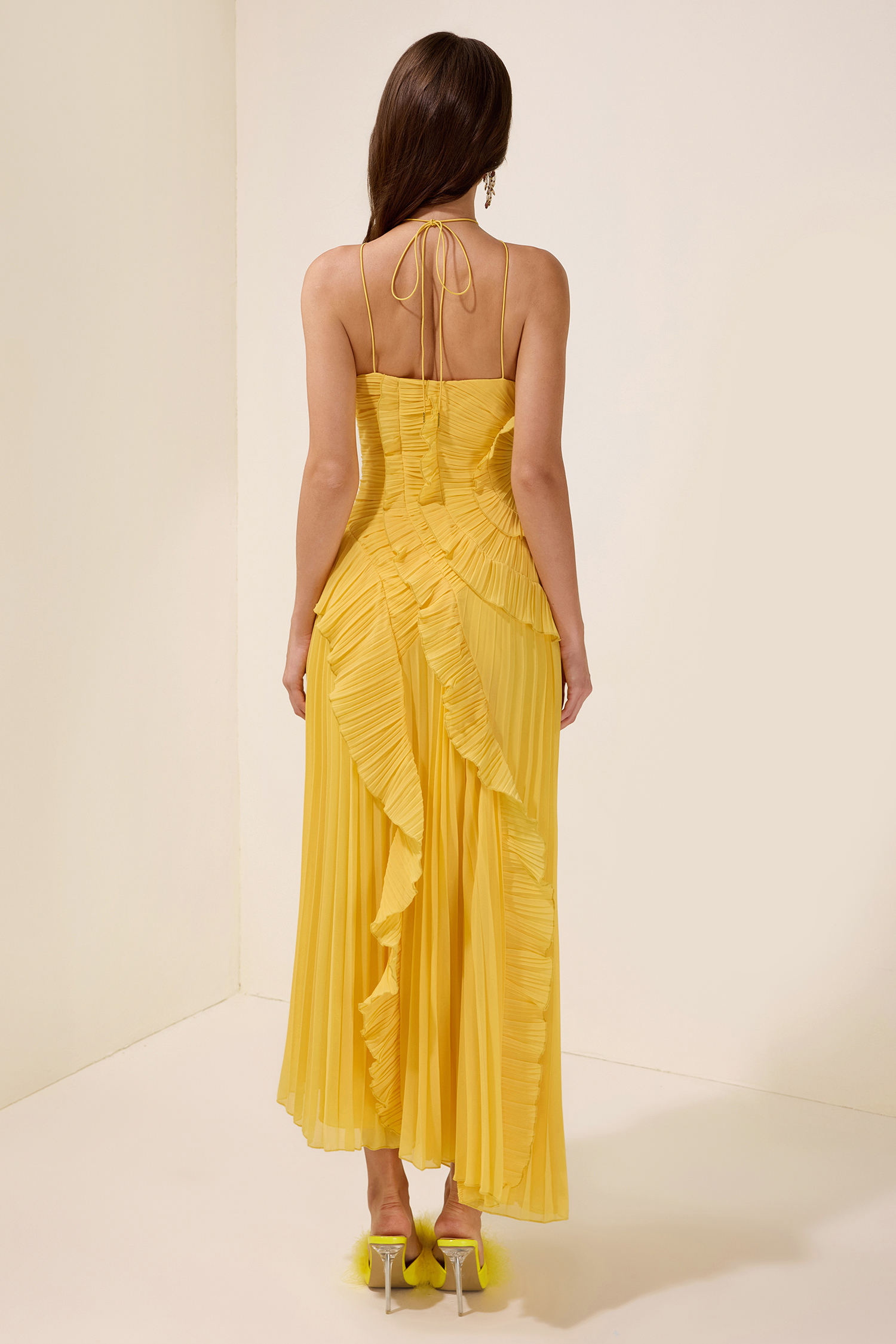 Pleated Frill Halter Neck Midi Dress Pleated Frill Halter Neck Midi Dress