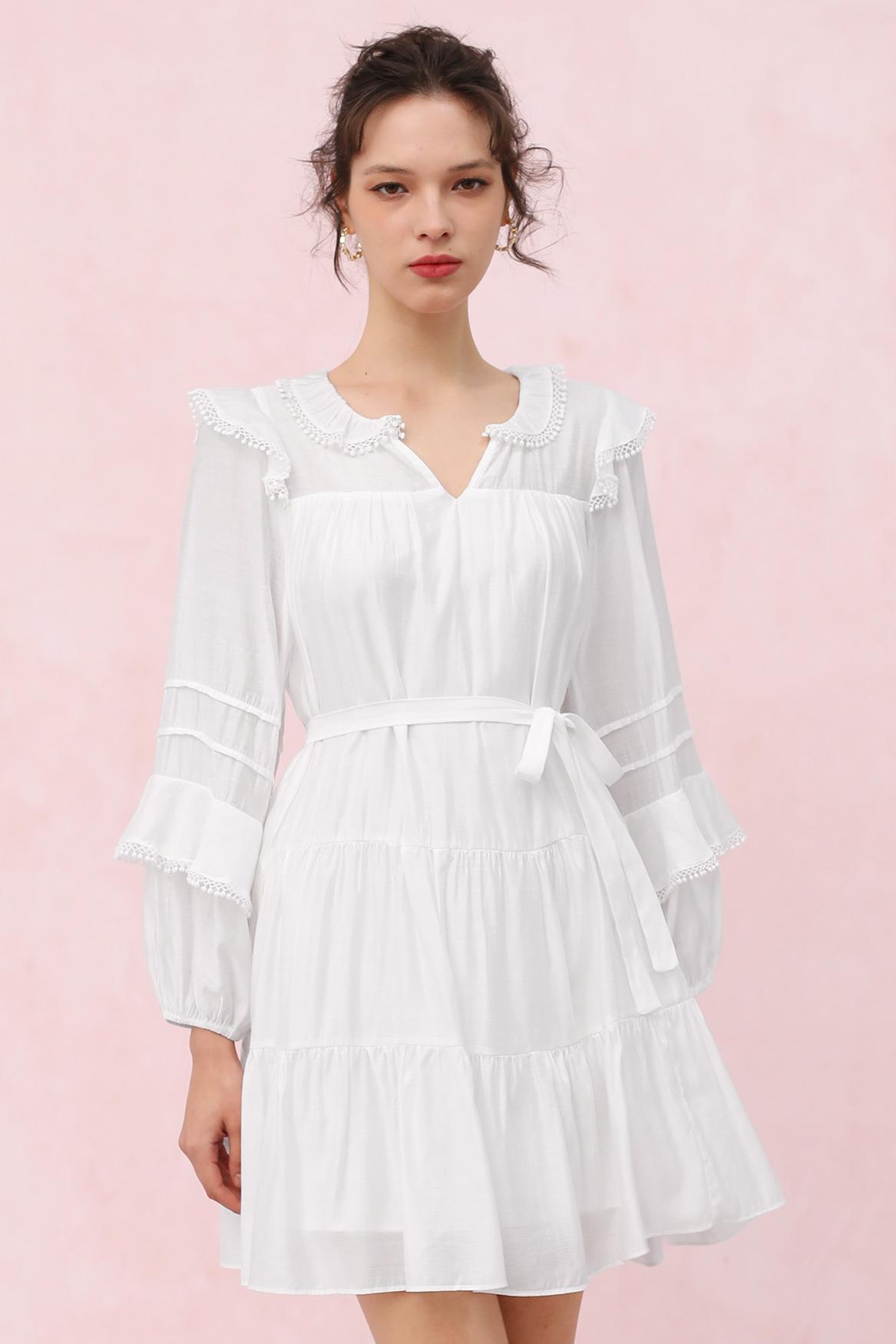 Solid Lace Ruffle Mini Dress Solid Lace Ruffle Mini Dress