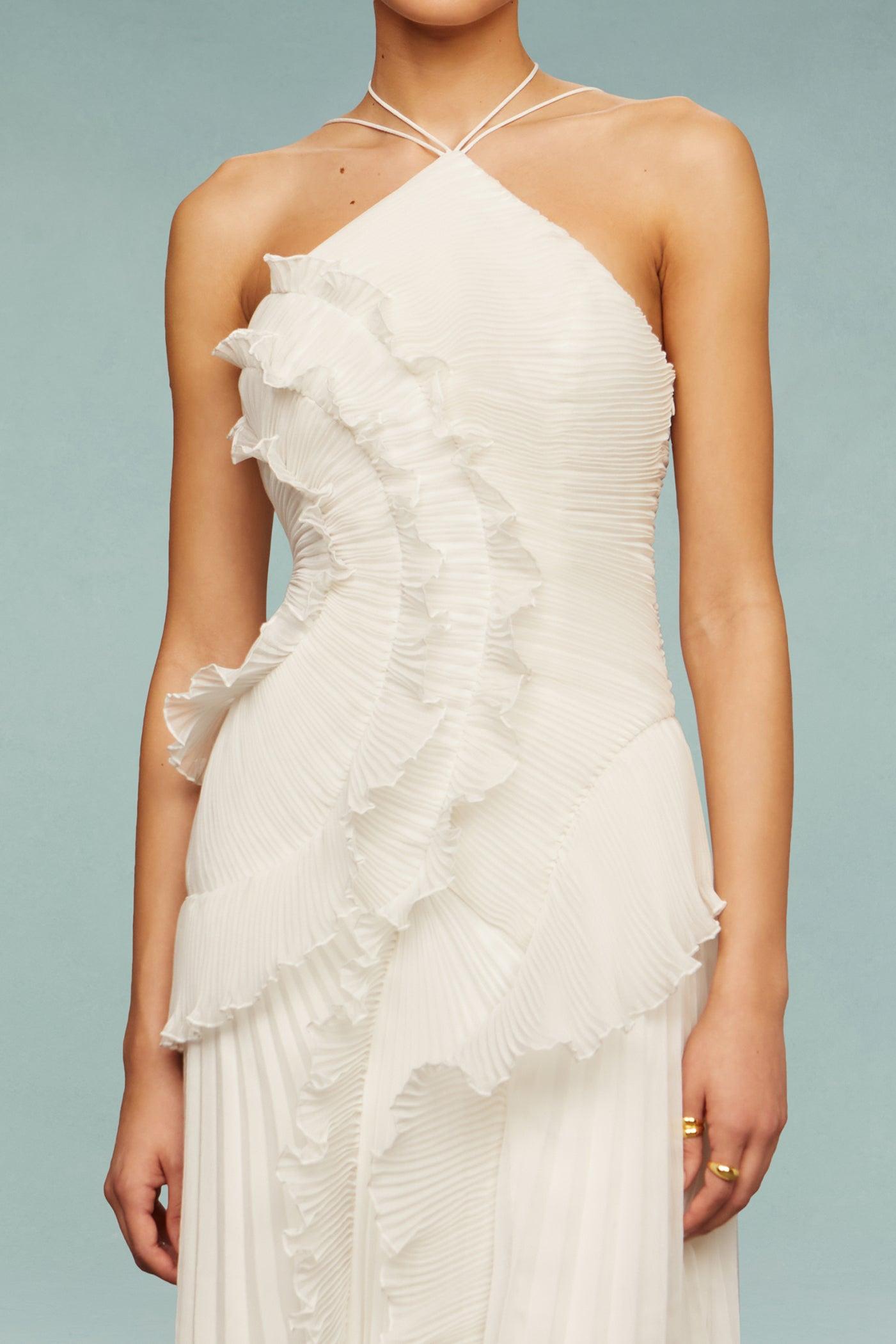 Pleated Frill Halter Neck Midi Dress Pleated Frill Halter Neck Midi Dress