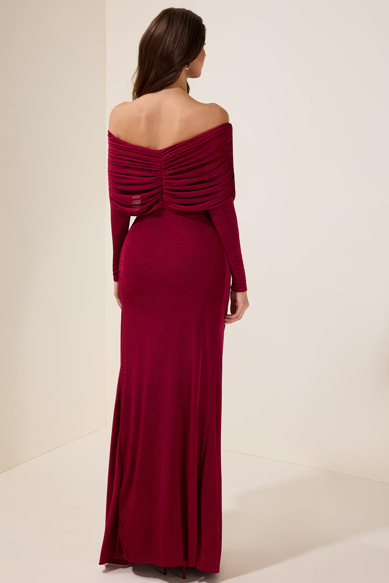 Solid Gathering Long Sleeve Maxi Dress Solid Gathering Long Sleeve Maxi Dress