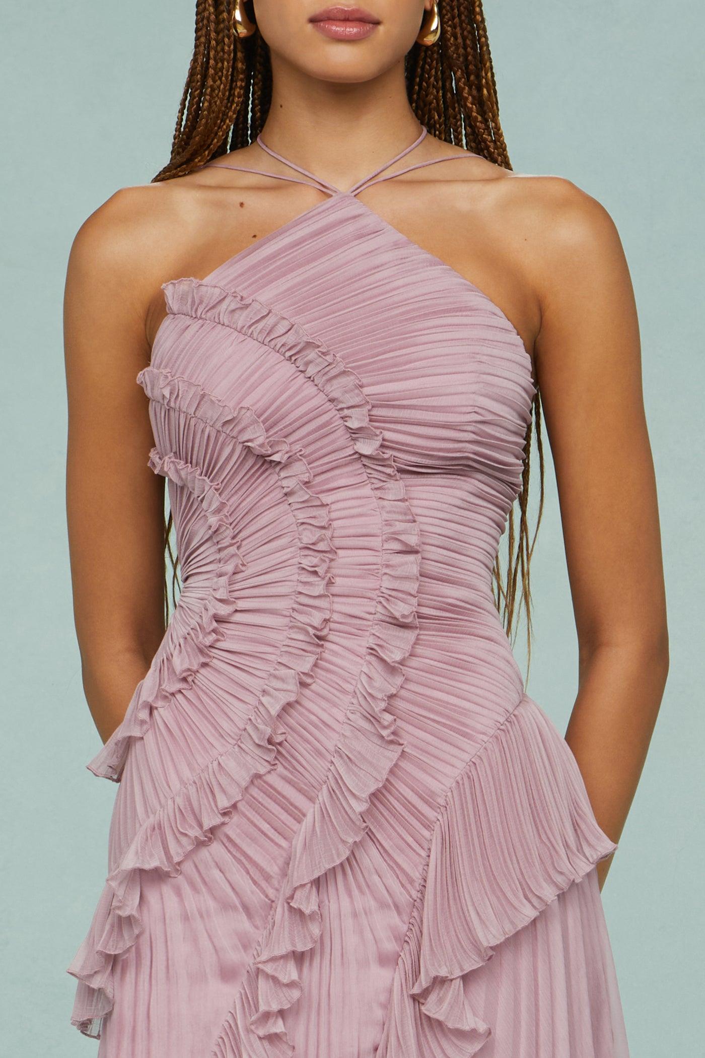 Pleated Frill Halter Neck Midi Dress Pleated Frill Halter Neck Midi Dress