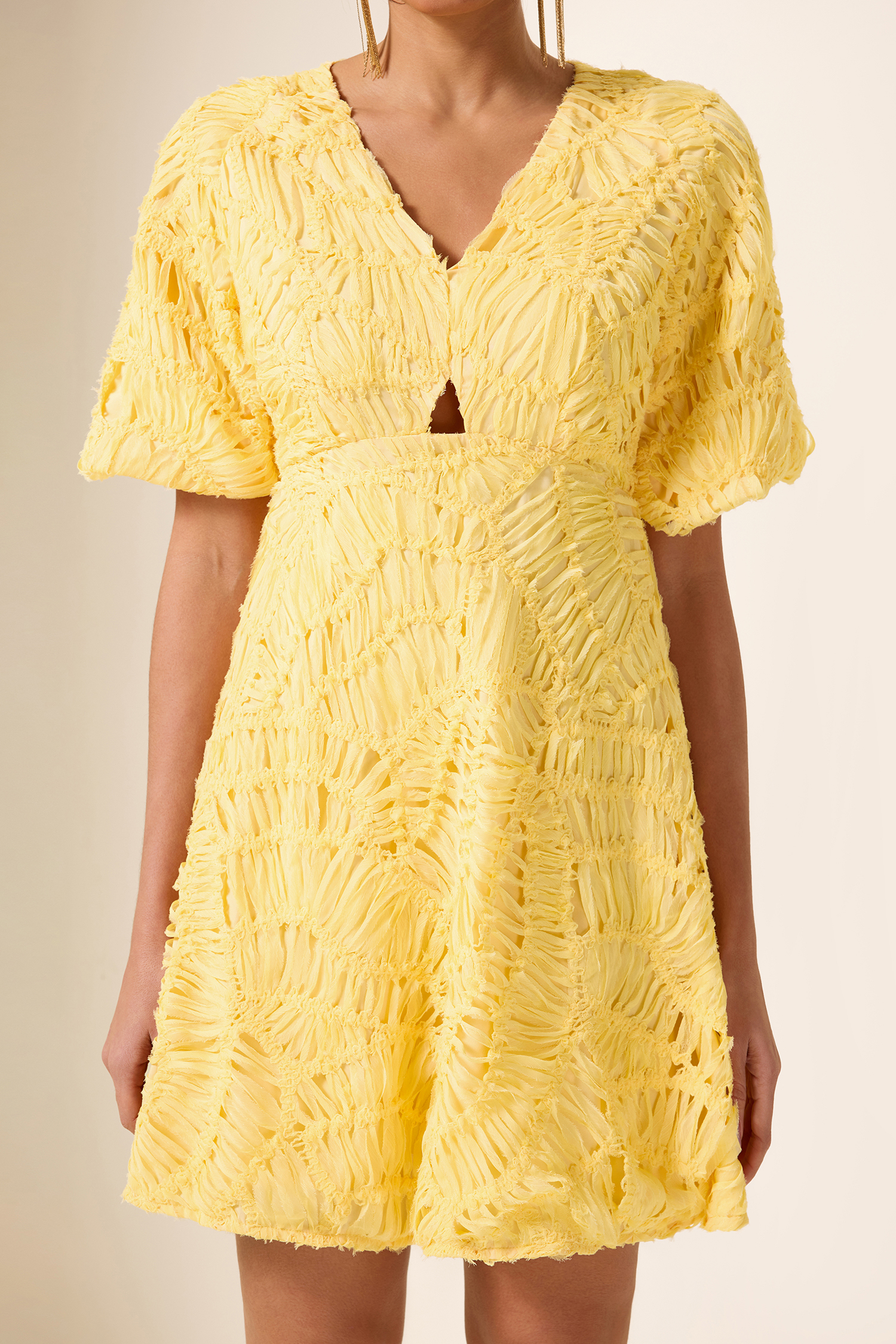 Cut-Out V-Neck Puff Sleeve Mini Dress Cut-Out V-Neck Puff Sleeve Mini Dress