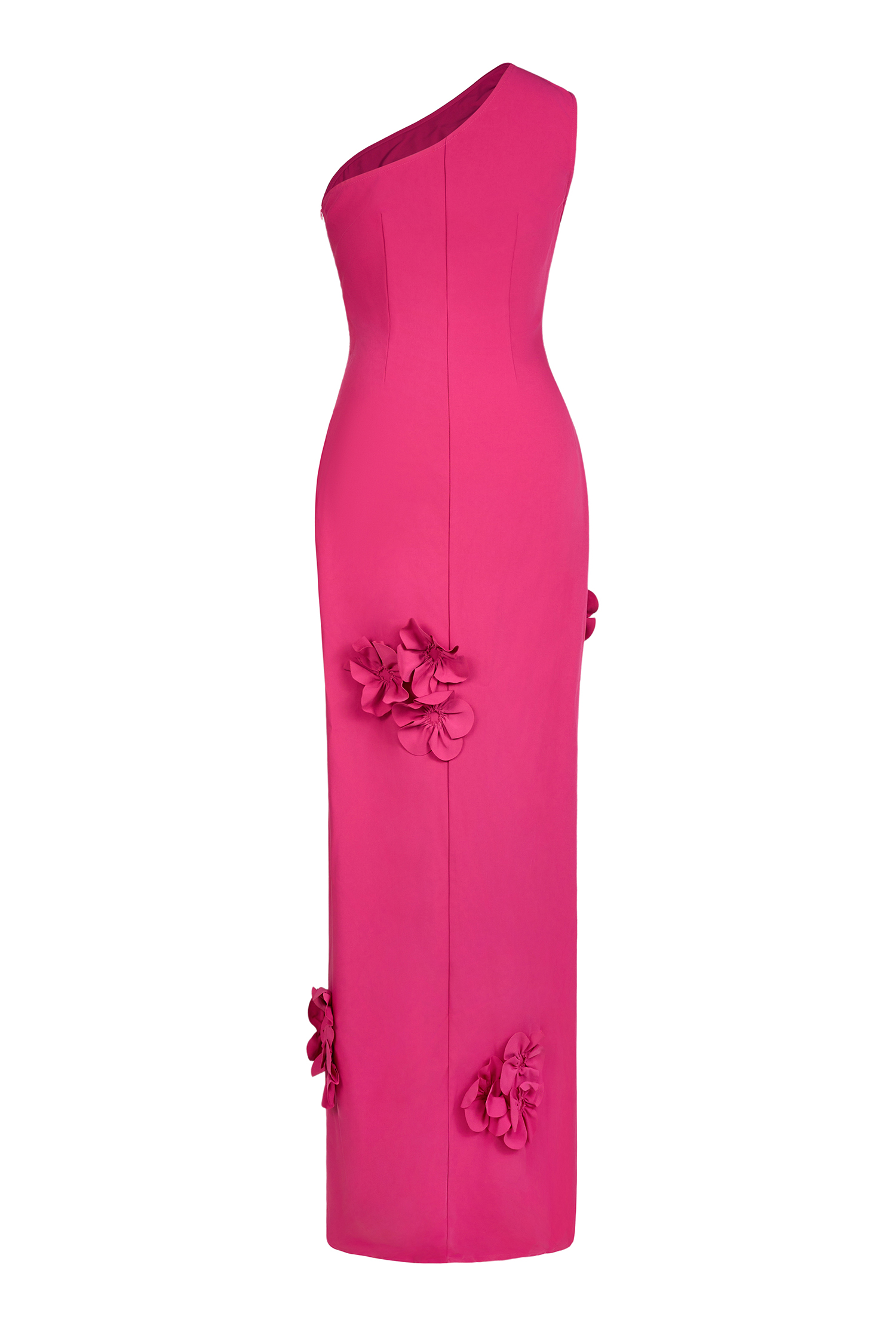 Solid 3D Flower Skew Collar Maxi Dress Solid 3D Flower Skew Collar Maxi Dress