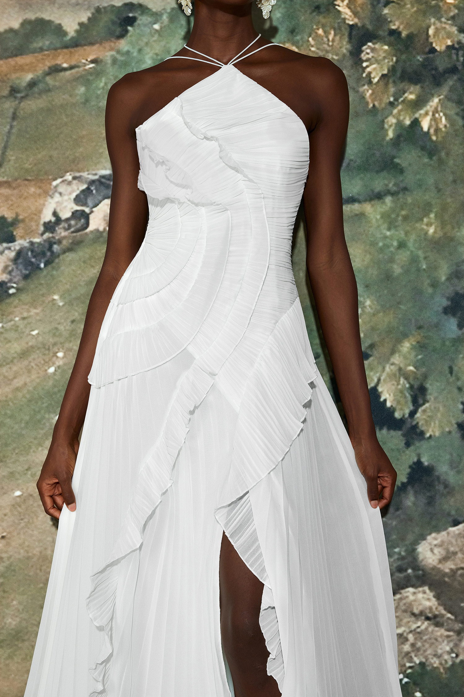 Pleated Frill Halter Neck Midi Dress Pleated Frill Halter Neck Midi Dress