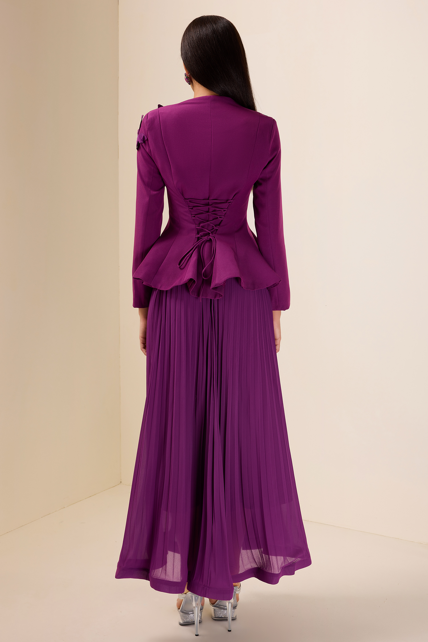 3D Butterfly Blazer & Pleated Midi Skirt Set