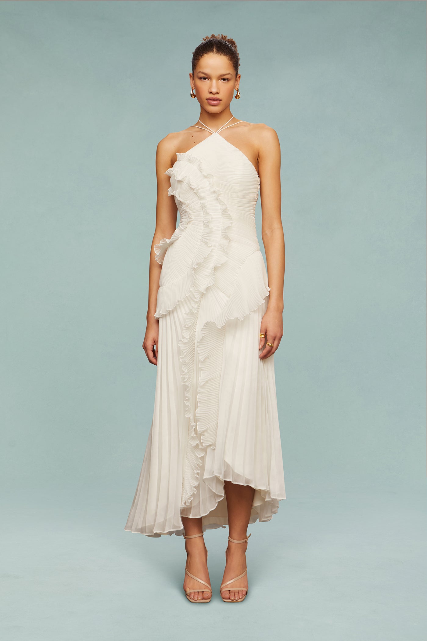 Pleated Frill Halter Neck Midi Dress Pleated Frill Halter Neck Midi Dress