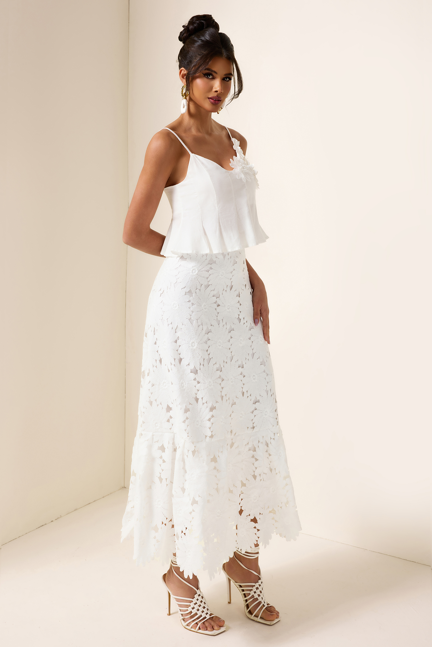 3D Floral Top & High Waist Embroidered Skirt Set 3D Floral Top & High Waist Embroidered Skirt Set
