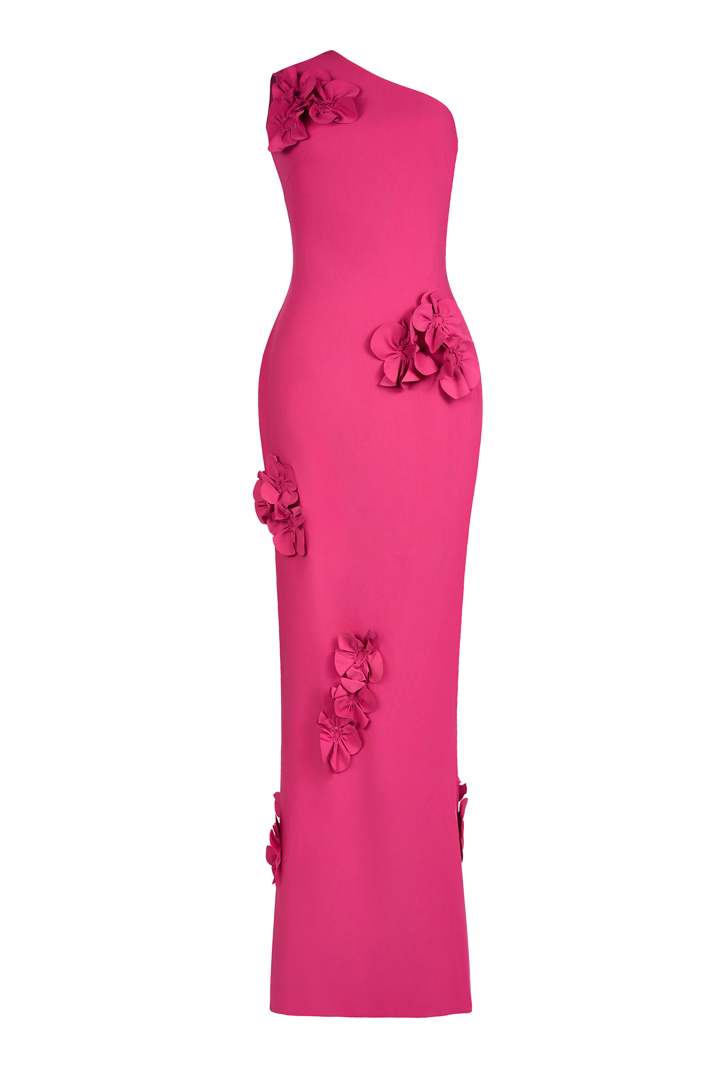 Solid 3D Flower Skew Collar Maxi Dress Solid 3D Flower Skew Collar Maxi Dress