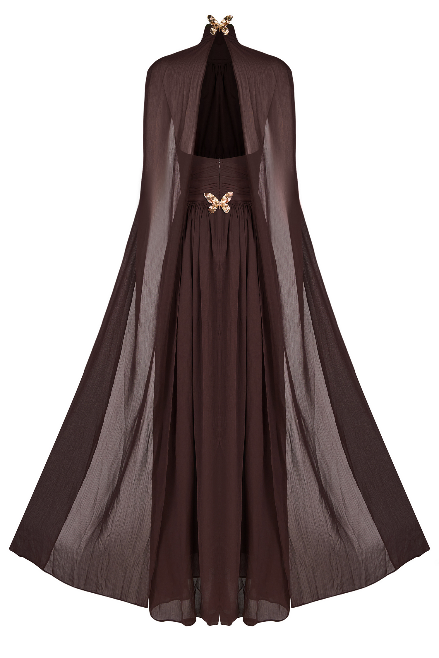 Chiffon High Neck Cape Sleeve Maxi Dress Chiffon High Neck Cape Sleeve Maxi Dress