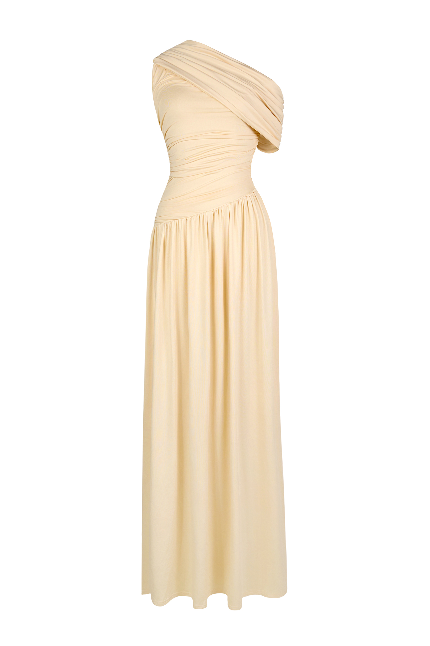 Gathering Solid One-Shoulder Maxi Dress Gathering Solid One-Shoulder Maxi Dress