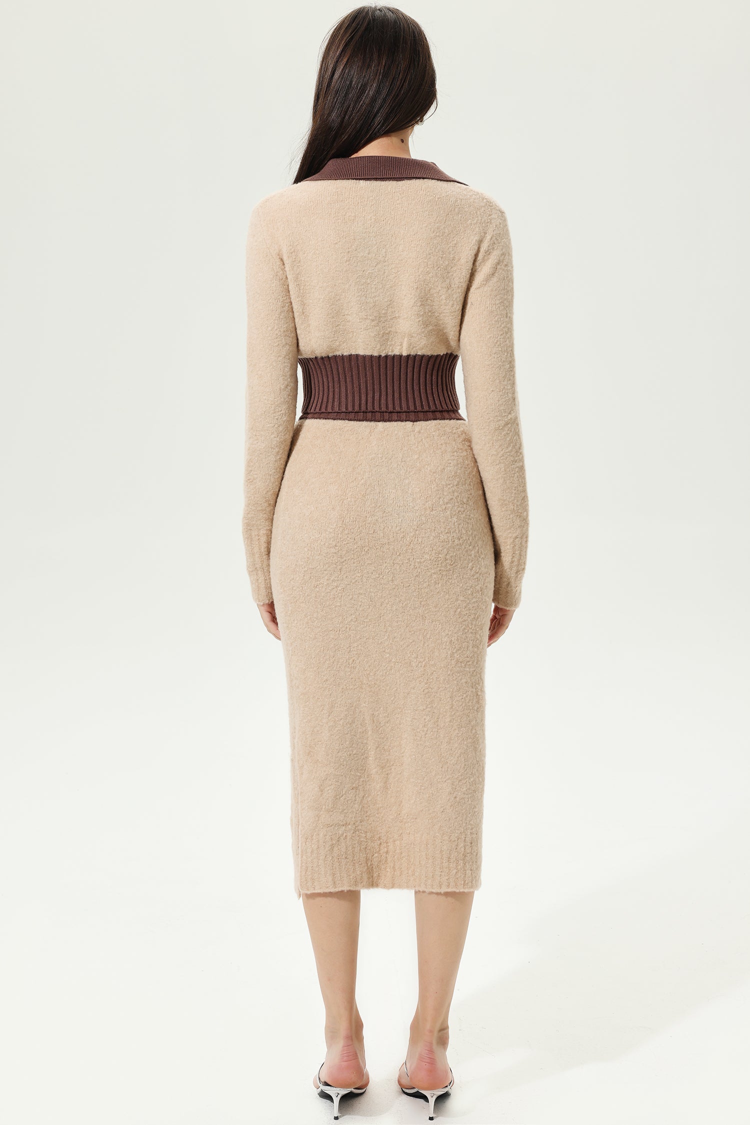 Long Sleeve V-Neck Top & Slit High Waist Skirt Set