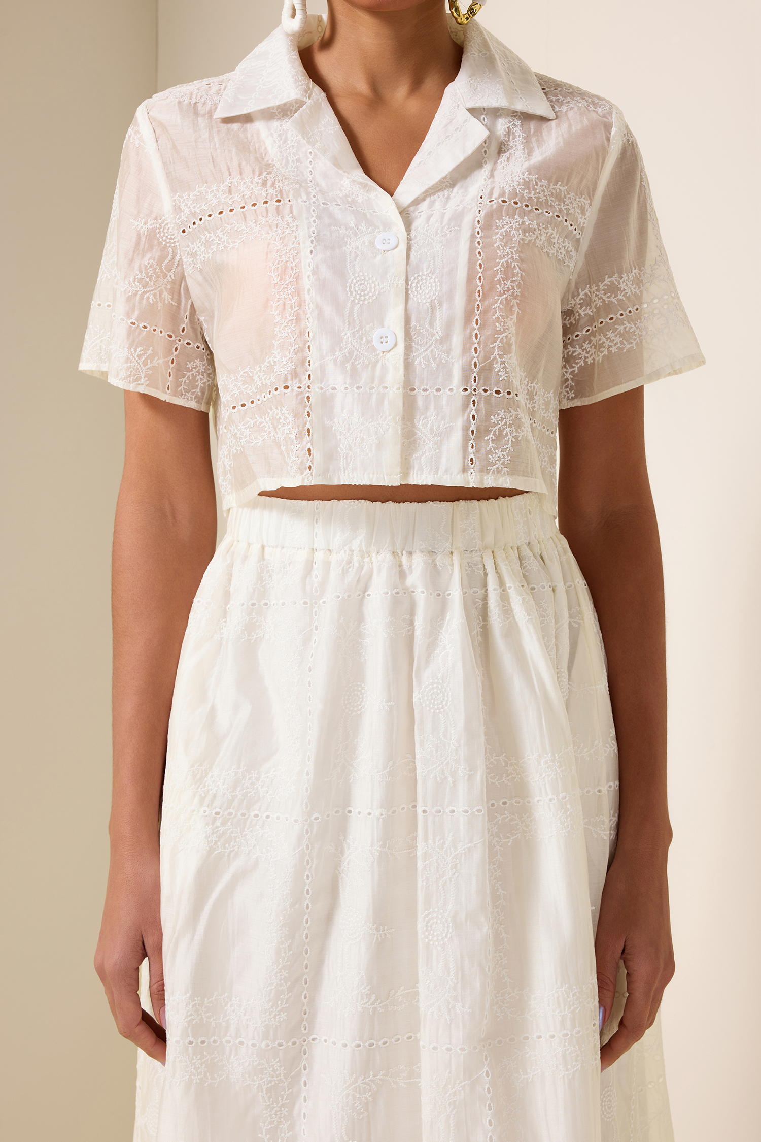 Solid Embroidred Top & Mid Waist Embroidered Skirt Set Solid Embroidred Top & Mid Waist Embroidered Skirt Set