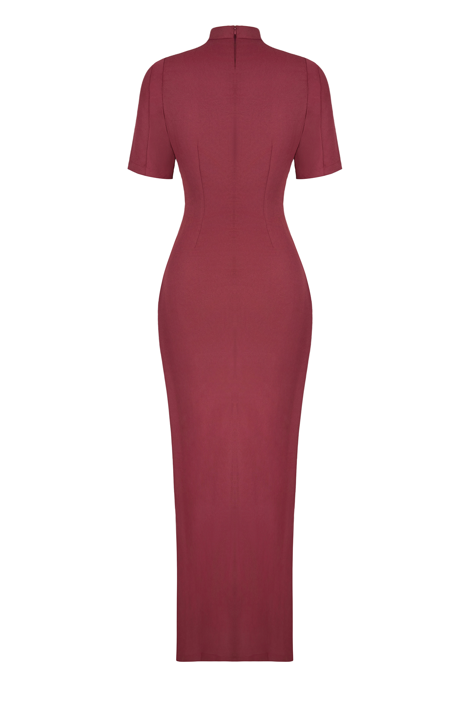 Feather Stand Collar Slit Midi Dress Feather Stand Collar Slit Midi Dress