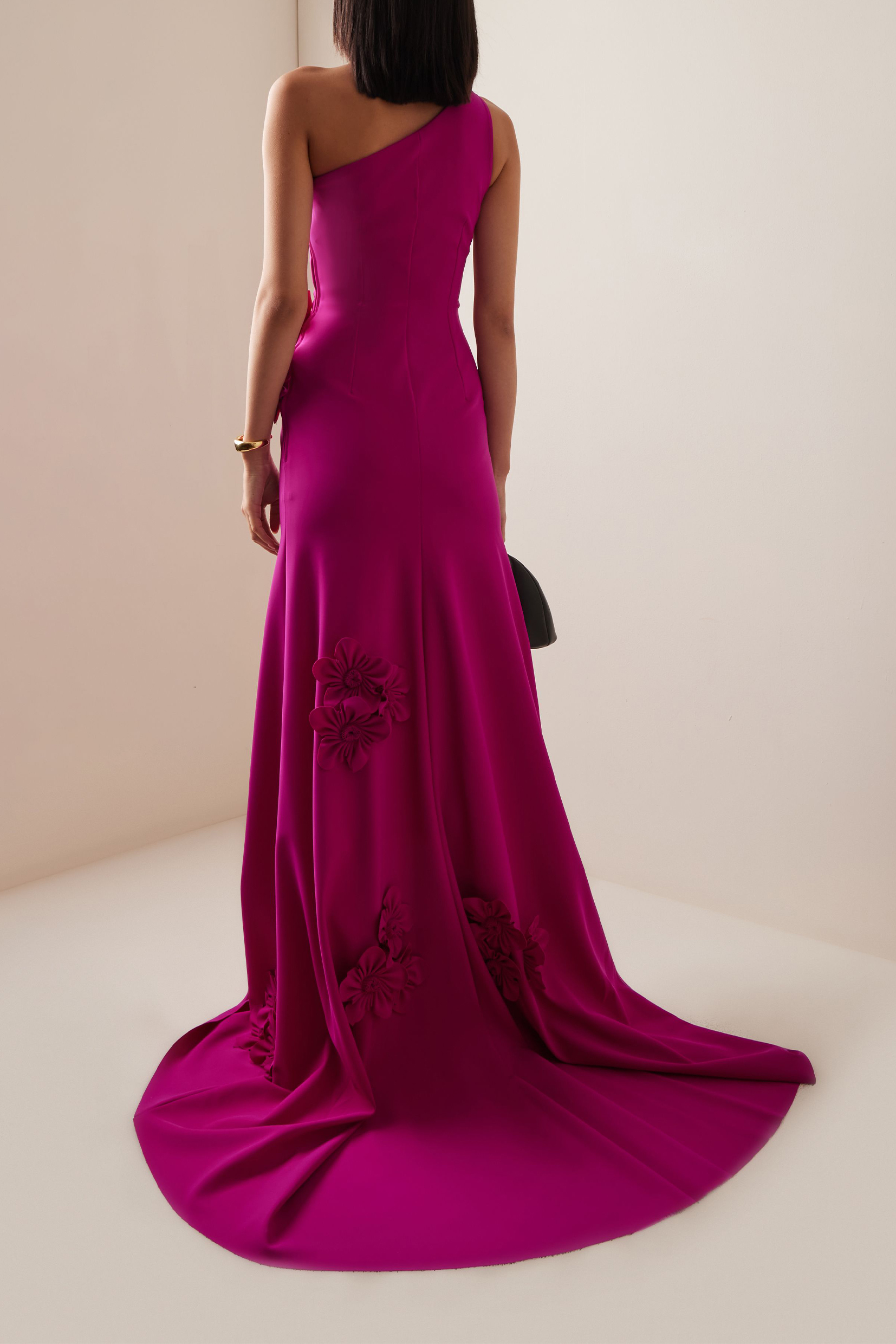 Solid 3D Flower Skew Collar Maxi Dress Solid 3D Flower Skew Collar Maxi Dress